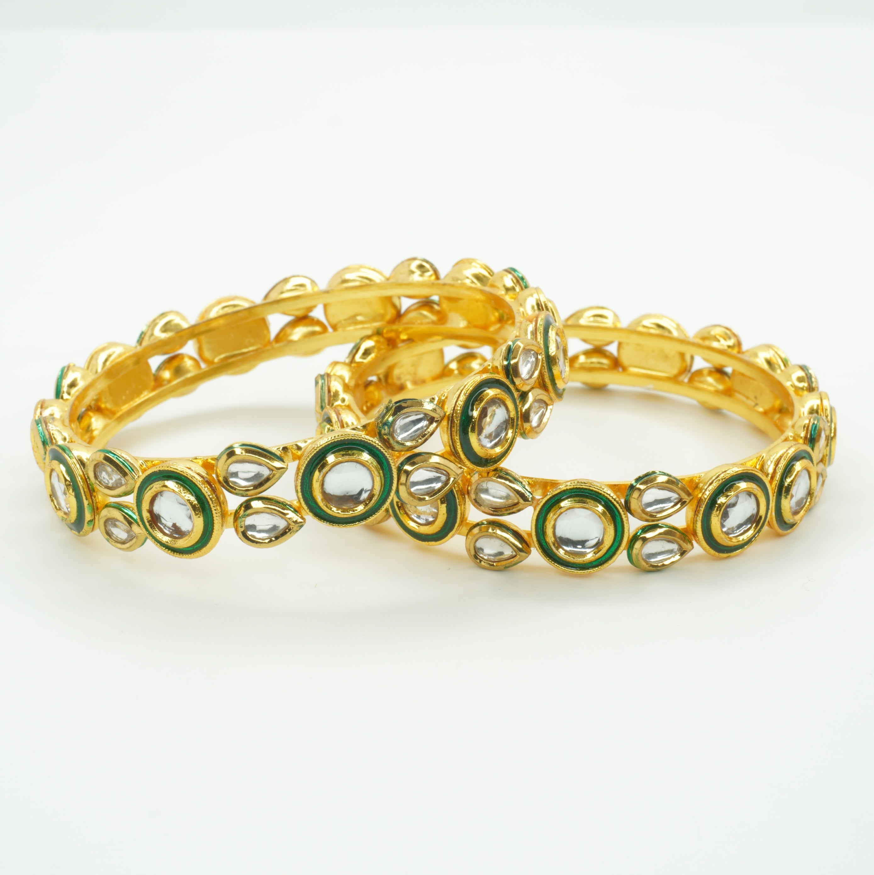 Designer Green Meenakari Kundan Bangles for Women - Wedding Party Wear Ethnic Kangan Set