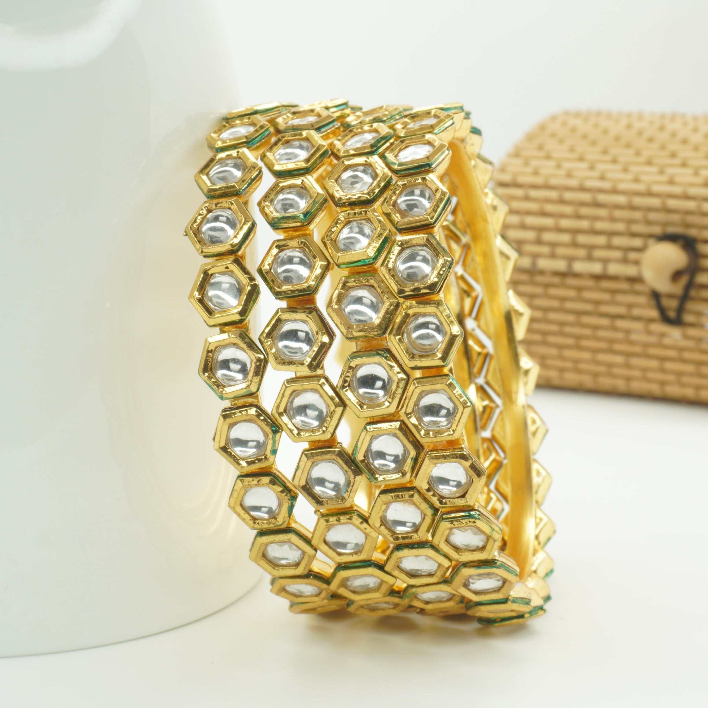 Bridal Kundan Kangan Bangles for Women – Gold Tone Traditional Wedding Jewelry