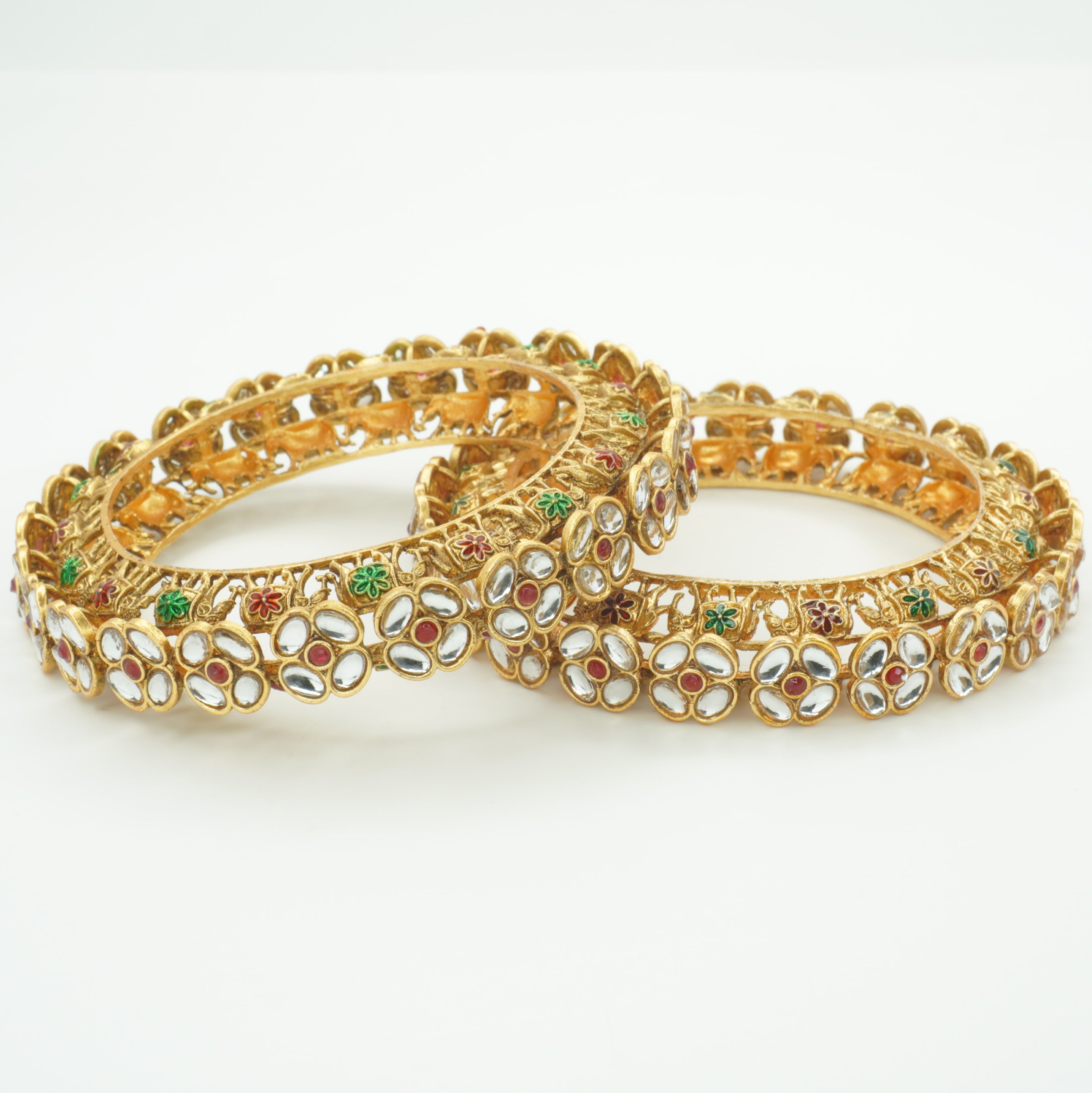 Latest Gold Plated Kundan Meenakari Kangan Pair for Women Wedding Party Wear Traditional Bangles