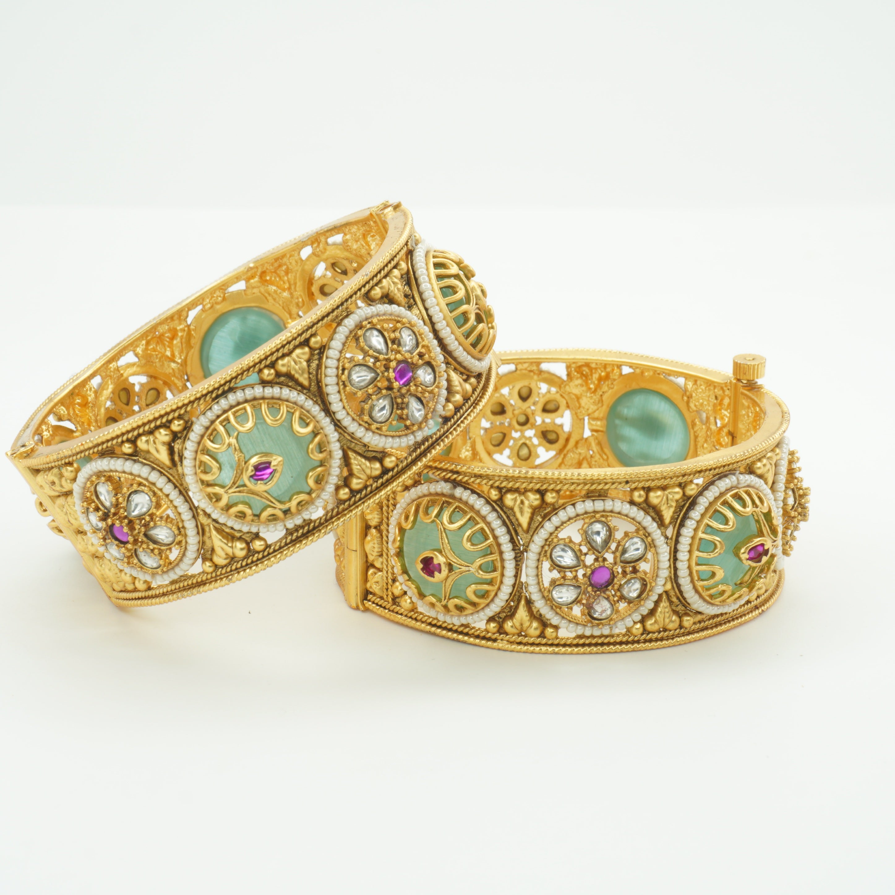 Designer Gold Plated Meenakari Kundan Bangles Pair for Women - Latest Wedding Party Wear Kangan