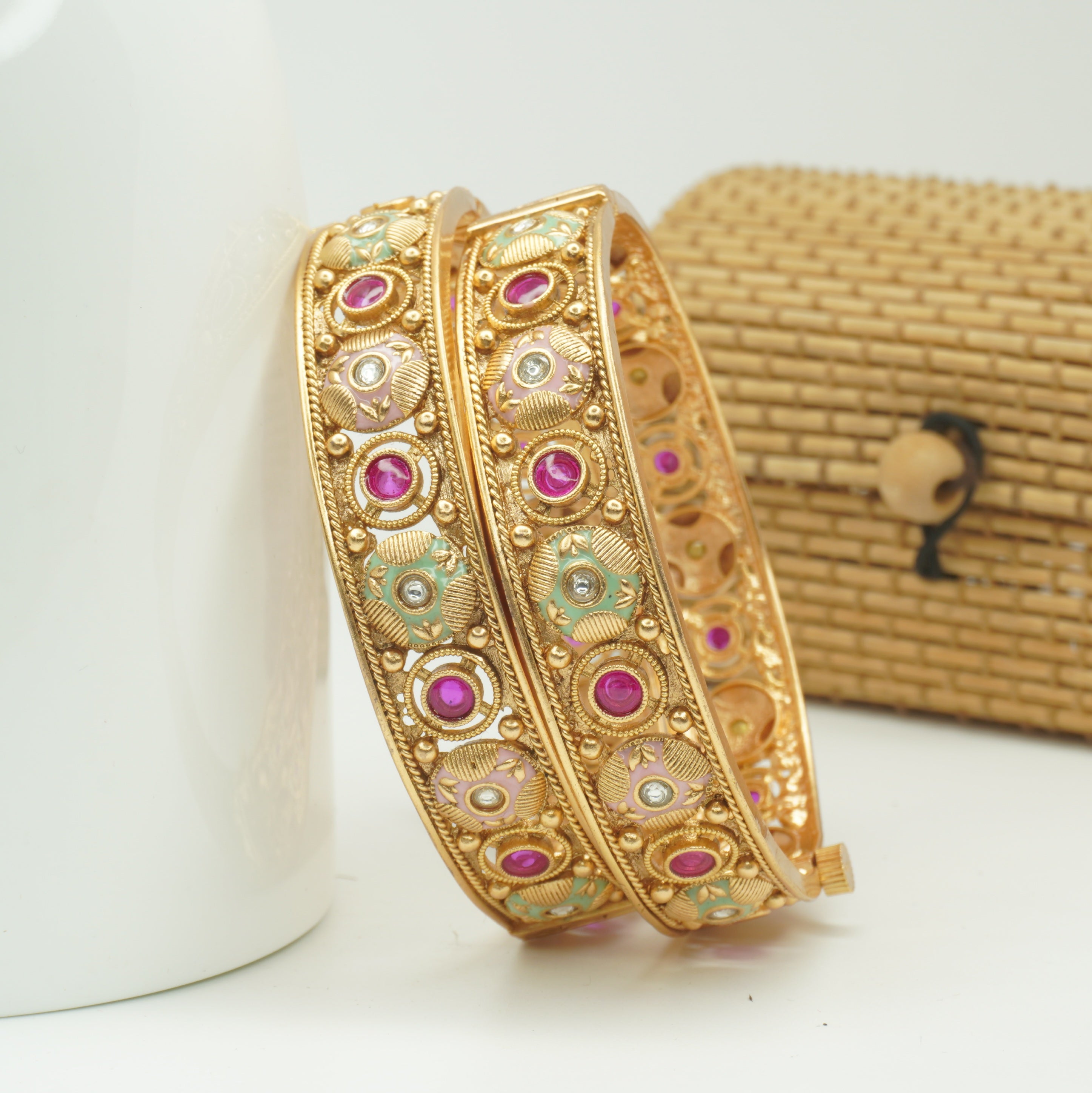 Latest Gold Plated Bridal Kangan Pair | Traditional Meenakari Bangles for Women Party & Wedding Wear