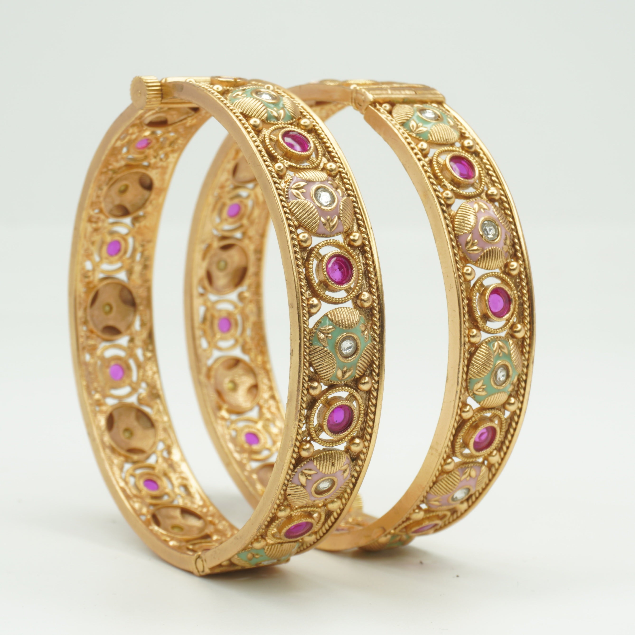 Latest Gold Plated Bridal Kangan Pair | Traditional Meenakari Bangles for Women Party & Wedding Wear
