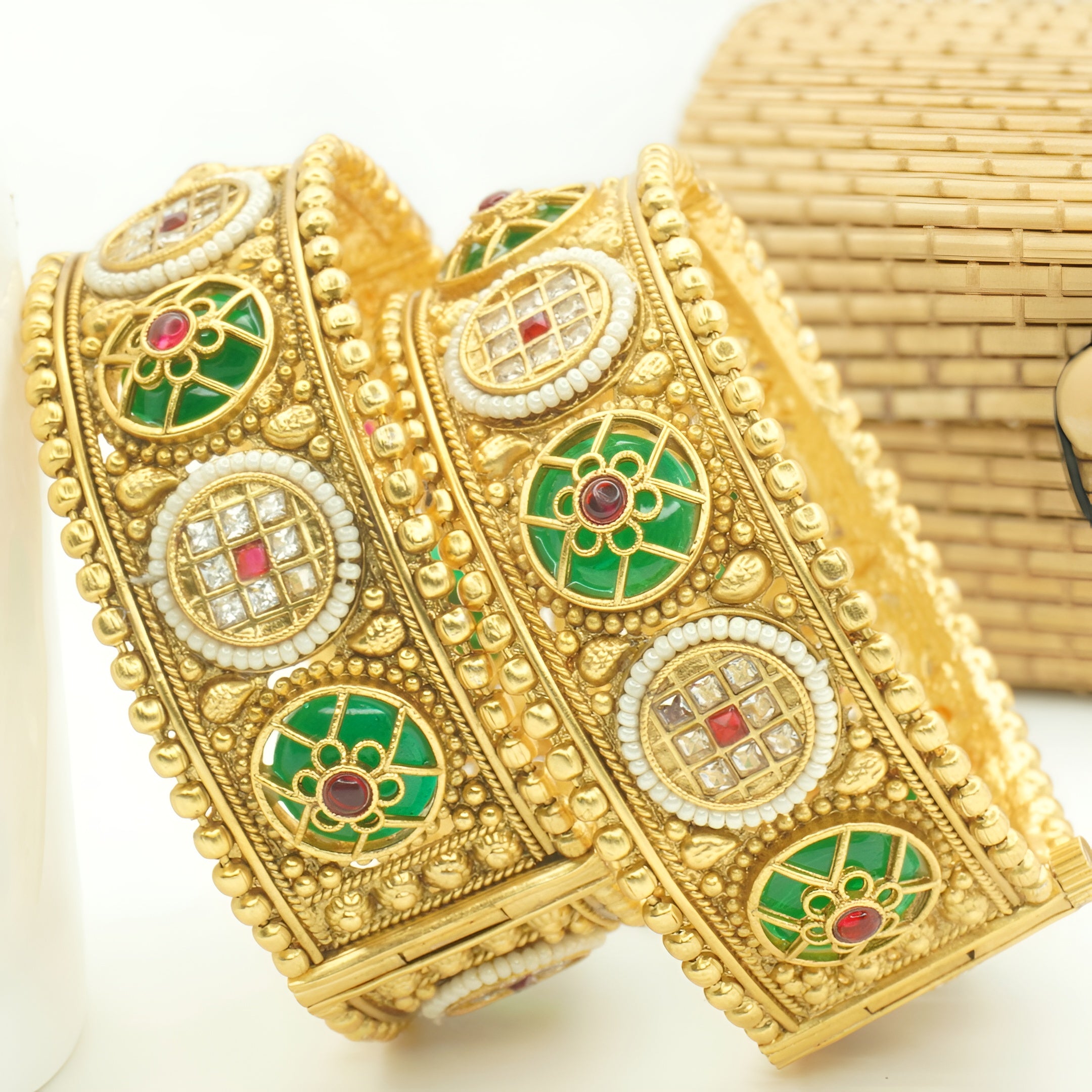Gold Plated Meenakari Kundan Bangles Pair for Women – Traditional Bridal Wedding Jewelry