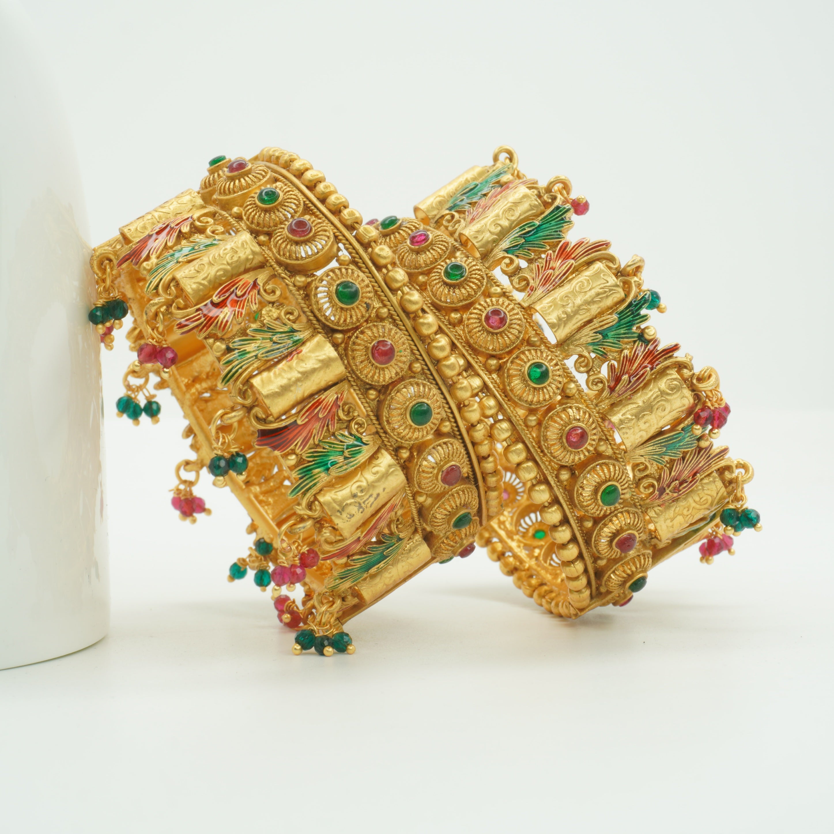 Handcrafted Indian Gold Plated Meenakari Bridal Bangles Pair Traditional Ethnic Wedding Jewelry for Women