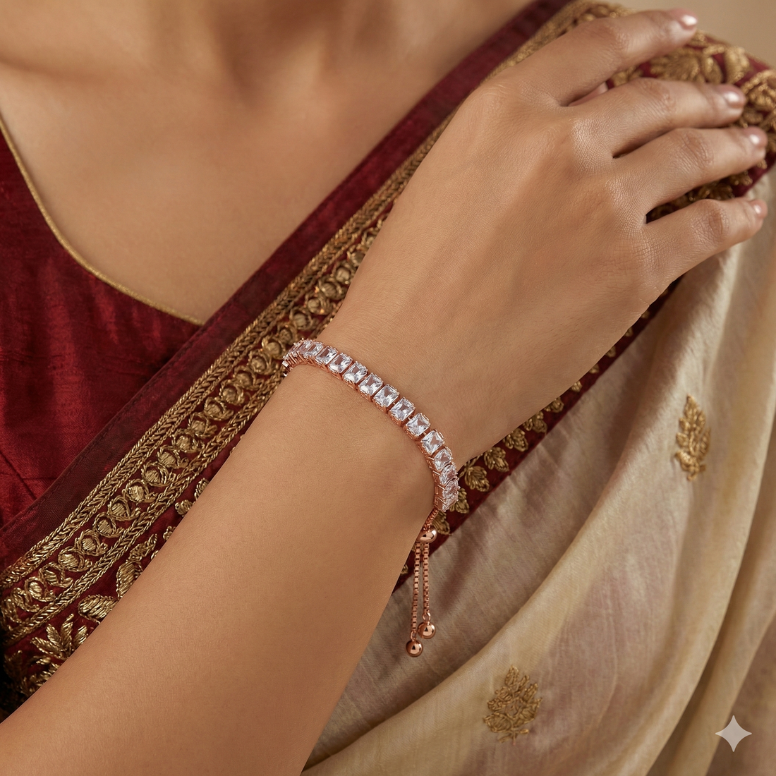 Rose Gold-Plated Adjustable Bracelet with White AD Stones – Chain Tennis Bracelet for Women