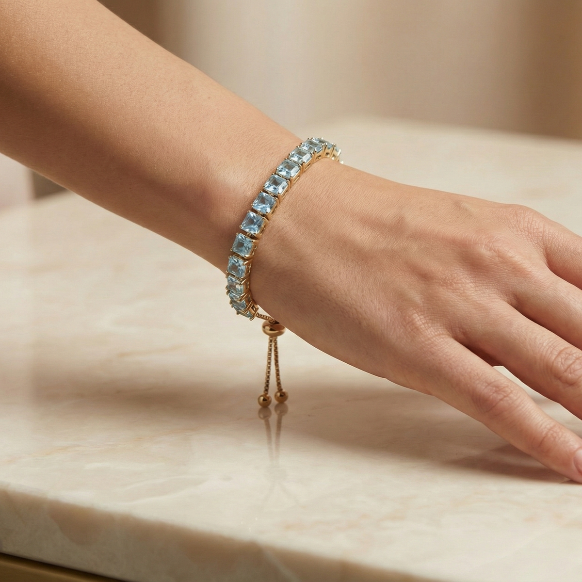 Mehandi -Plated Adjustable Bracelet with White AD Stones – Chain Tennis Bracelet for Women