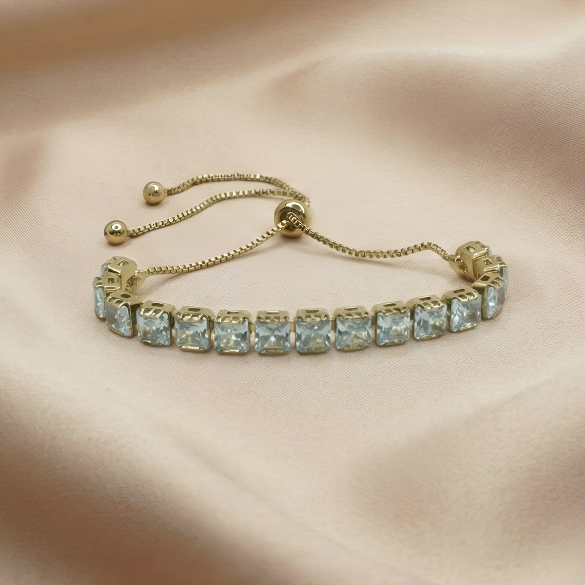 Mehandi -Plated Adjustable Bracelet with White AD Stones – Chain Tennis Bracelet for Women