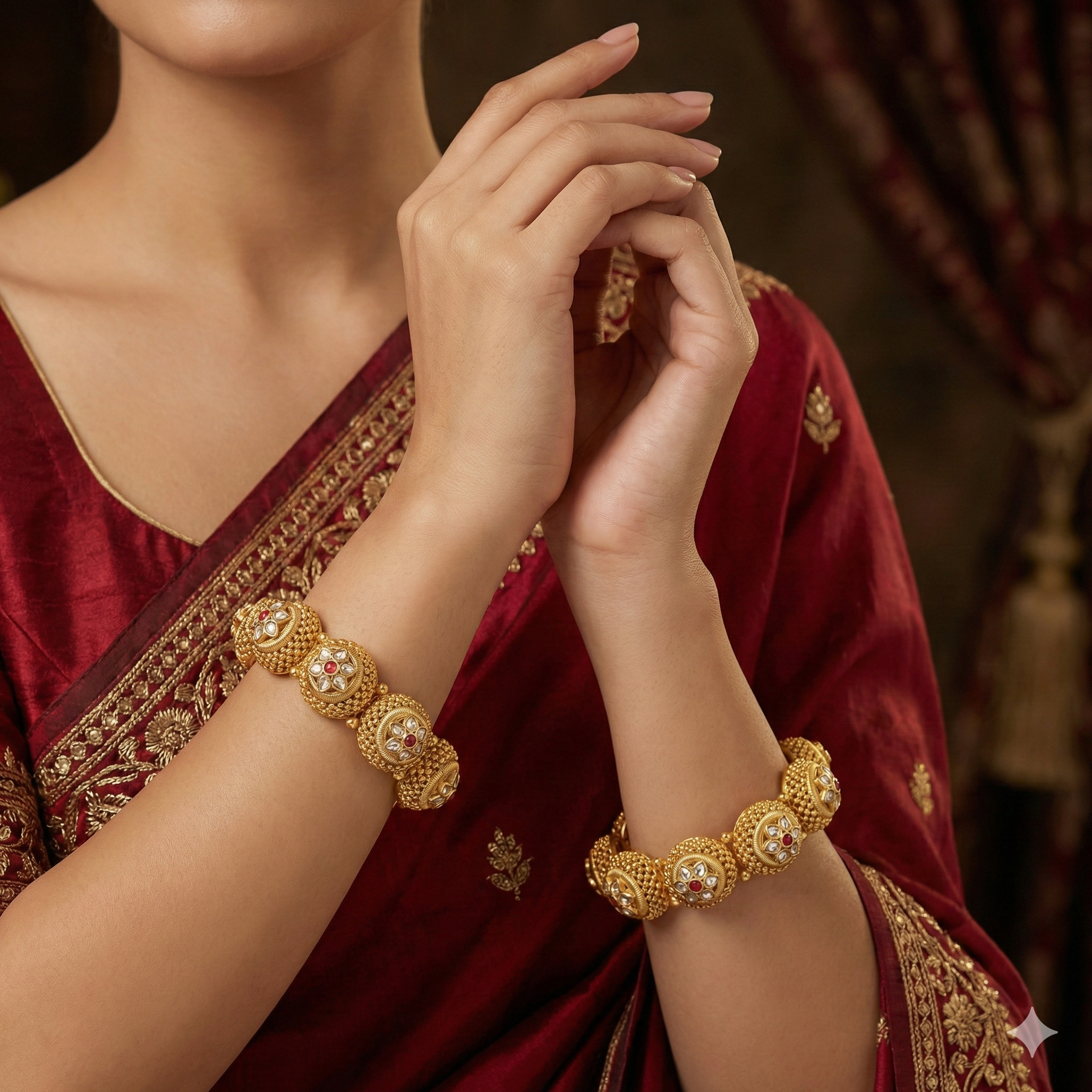 Designer Gold Plated Kundan Floral Openable Kangan Pair for Women Traditional Bridal Wedding Party Wear Bangles