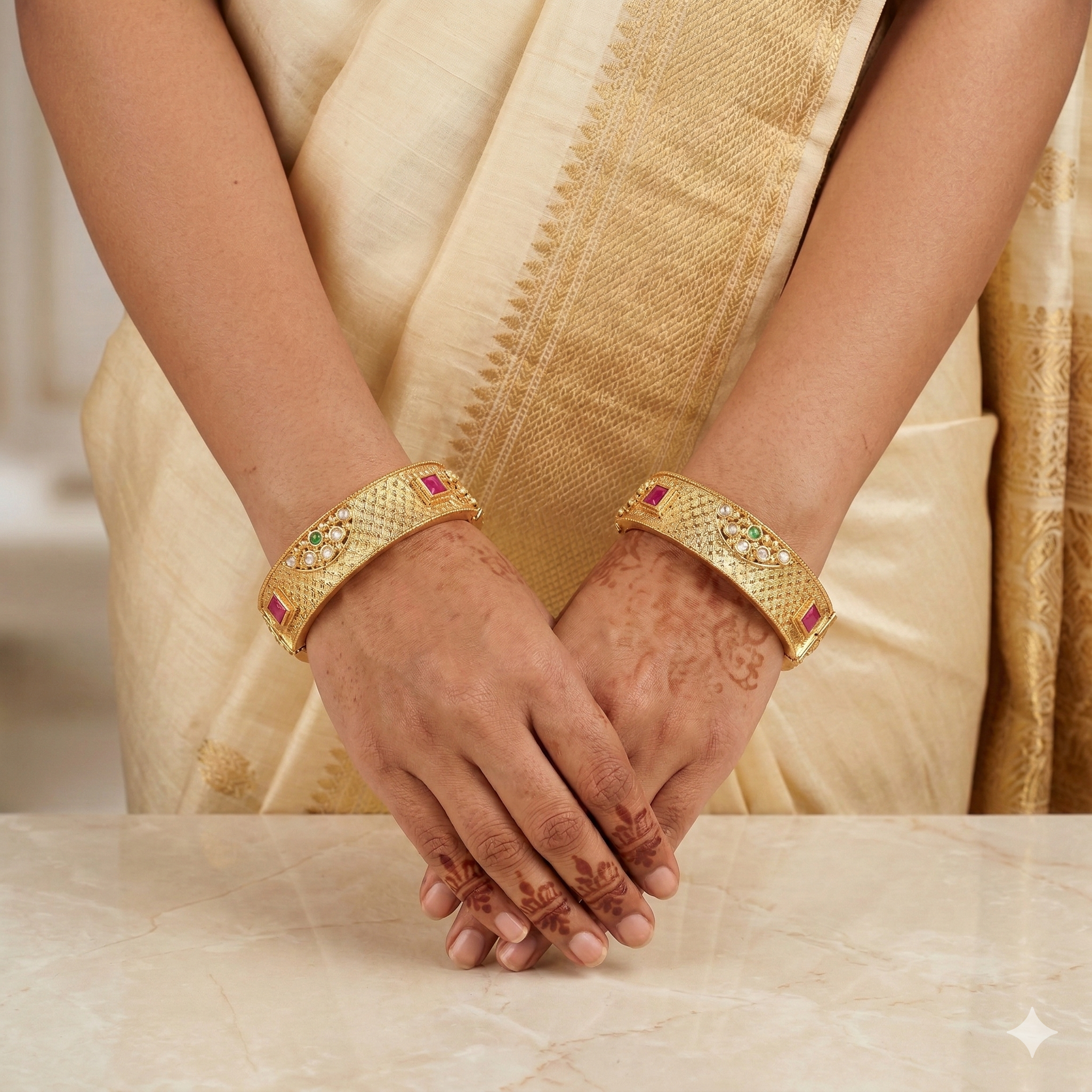Traditional Gold Plated Bridal Kangan Bangles Pair Ruby Emerald AD Wedding Jewelry for Women