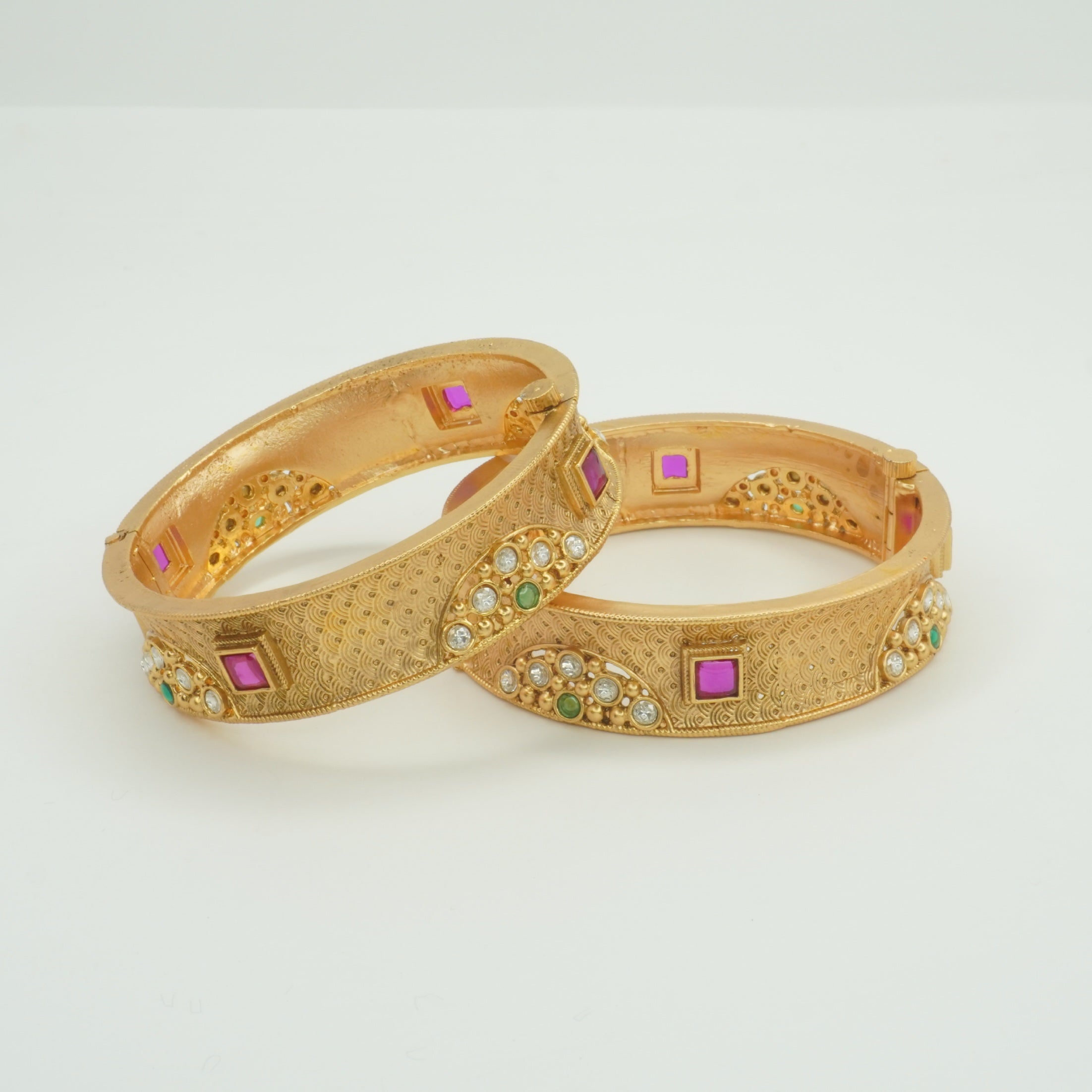Traditional Gold Plated Bridal Kangan Bangles Pair Ruby Emerald AD Wedding Jewelry for Women