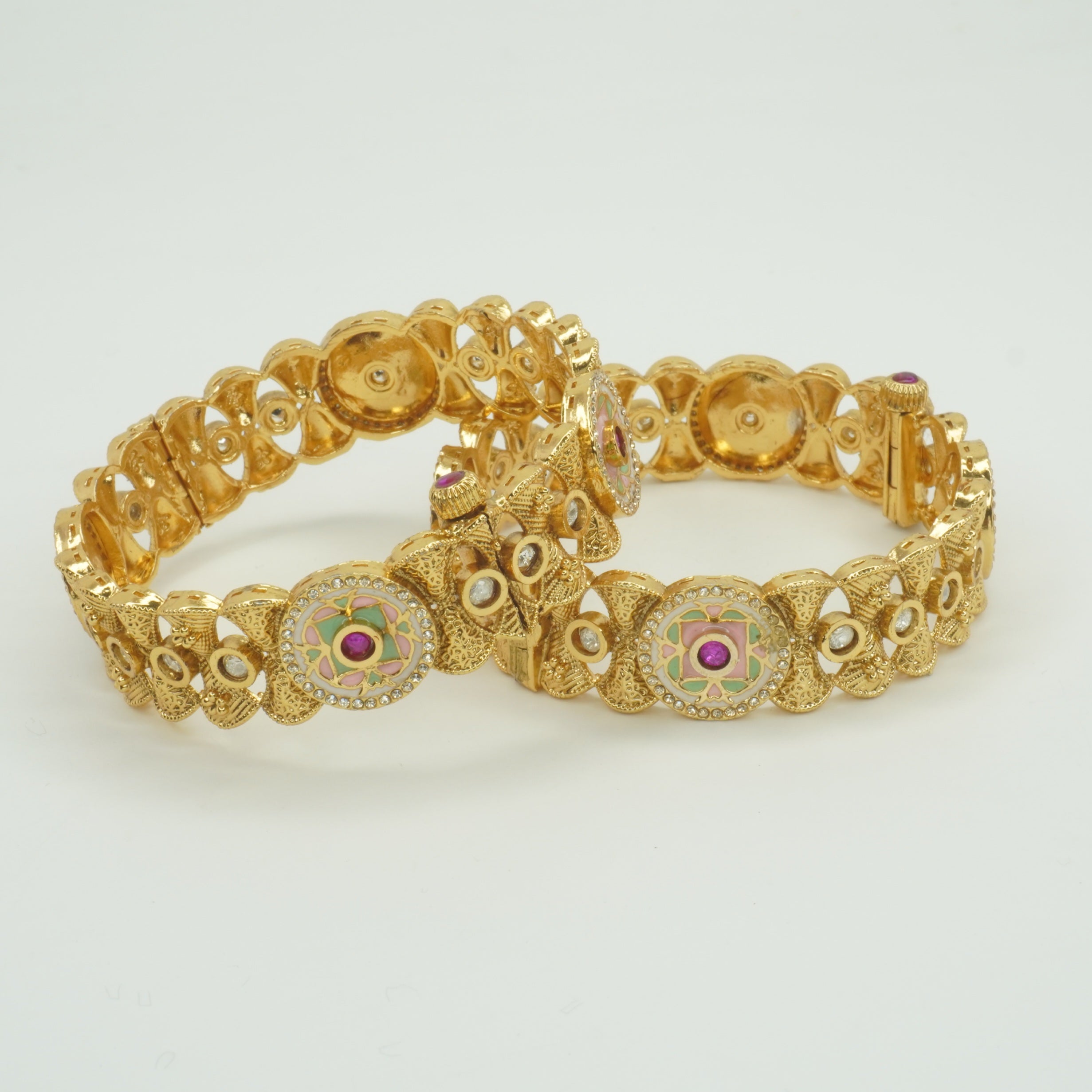 Indian Gold Tone Meenakari Kangan Bangles Pair - Traditional Statement Jewelry for Women