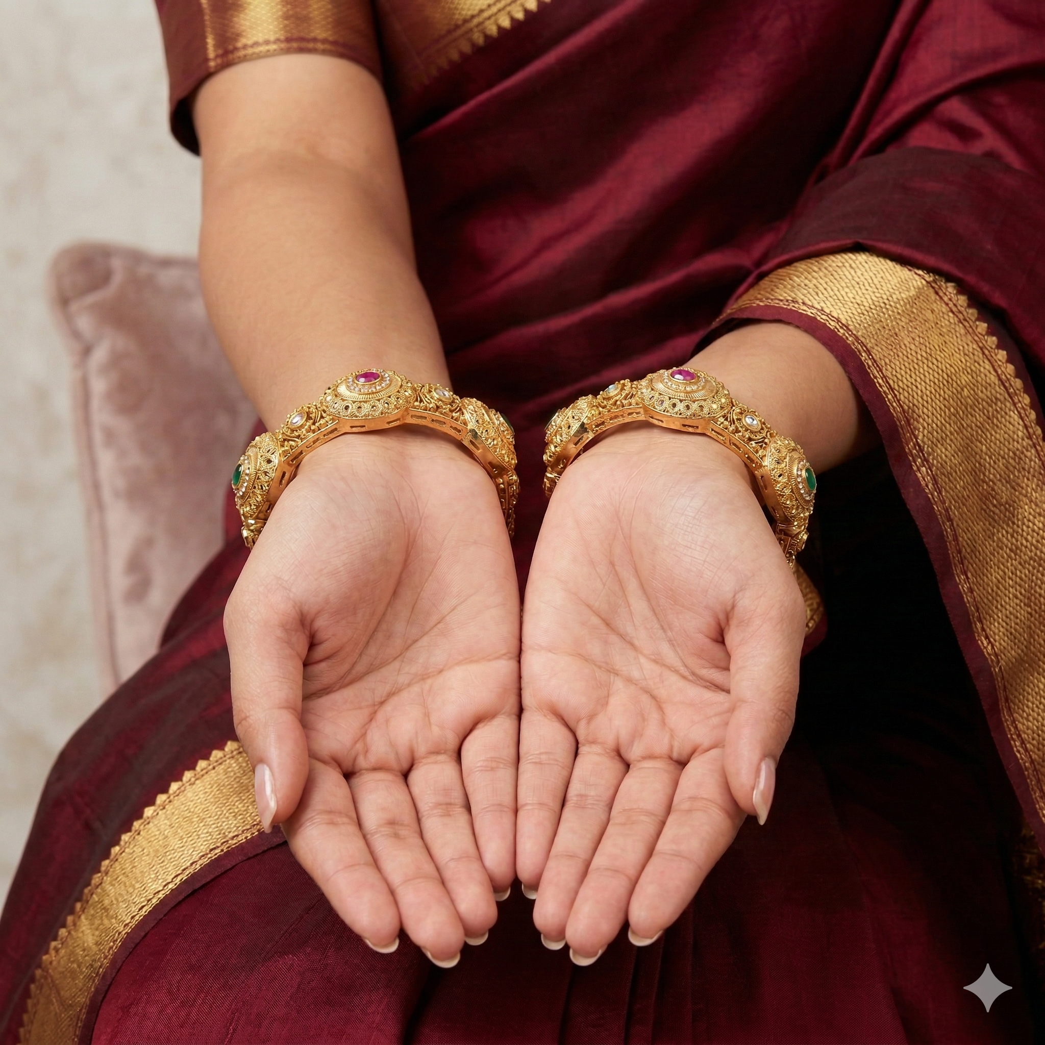 Designer Gold Plated Kundan AD Openable Kangan Pair for Women Traditional Bridal Wedding Bangles