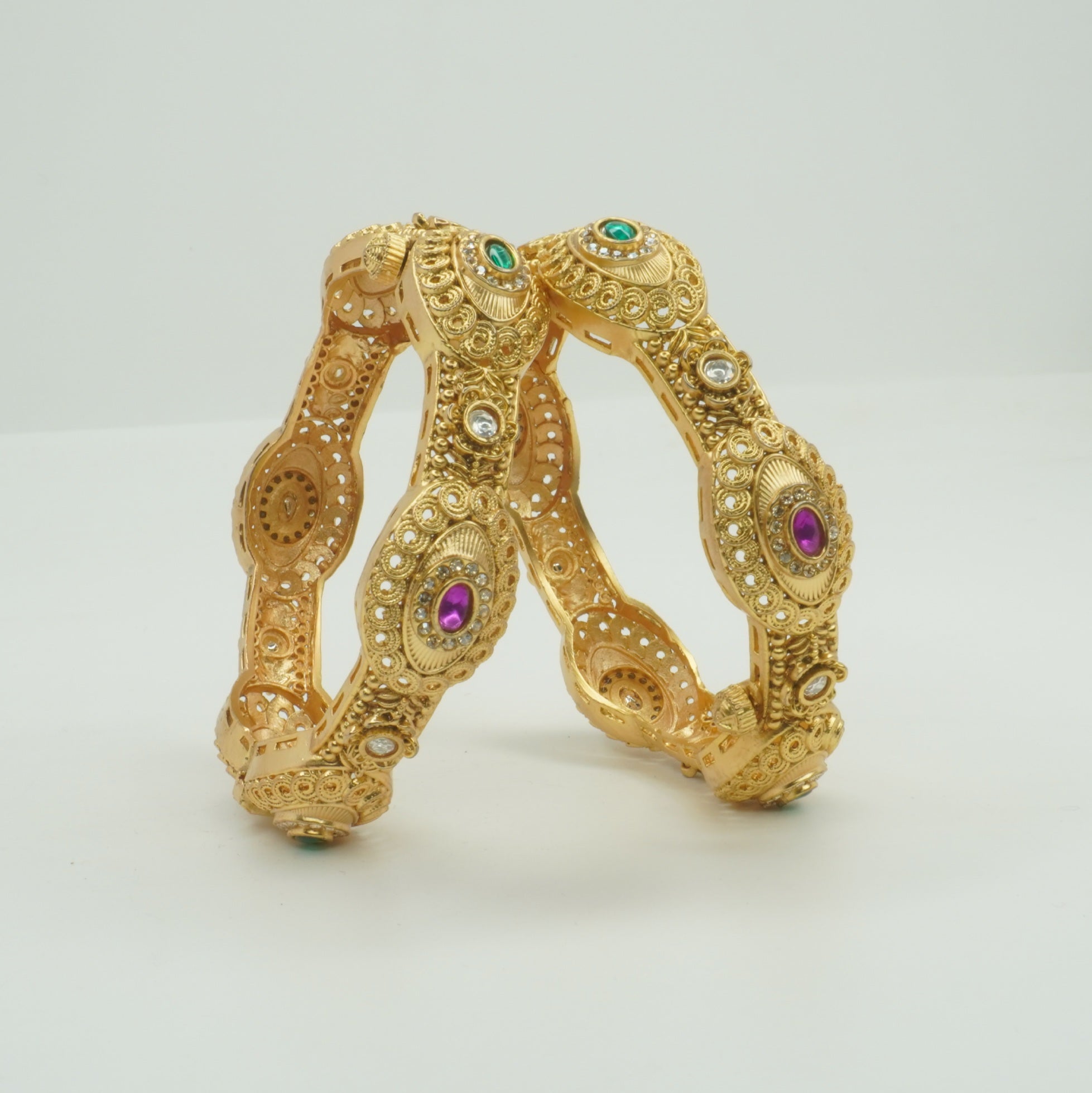 Designer Gold Plated Kundan AD Openable Kangan Pair for Women Traditional Bridal Wedding Bangles