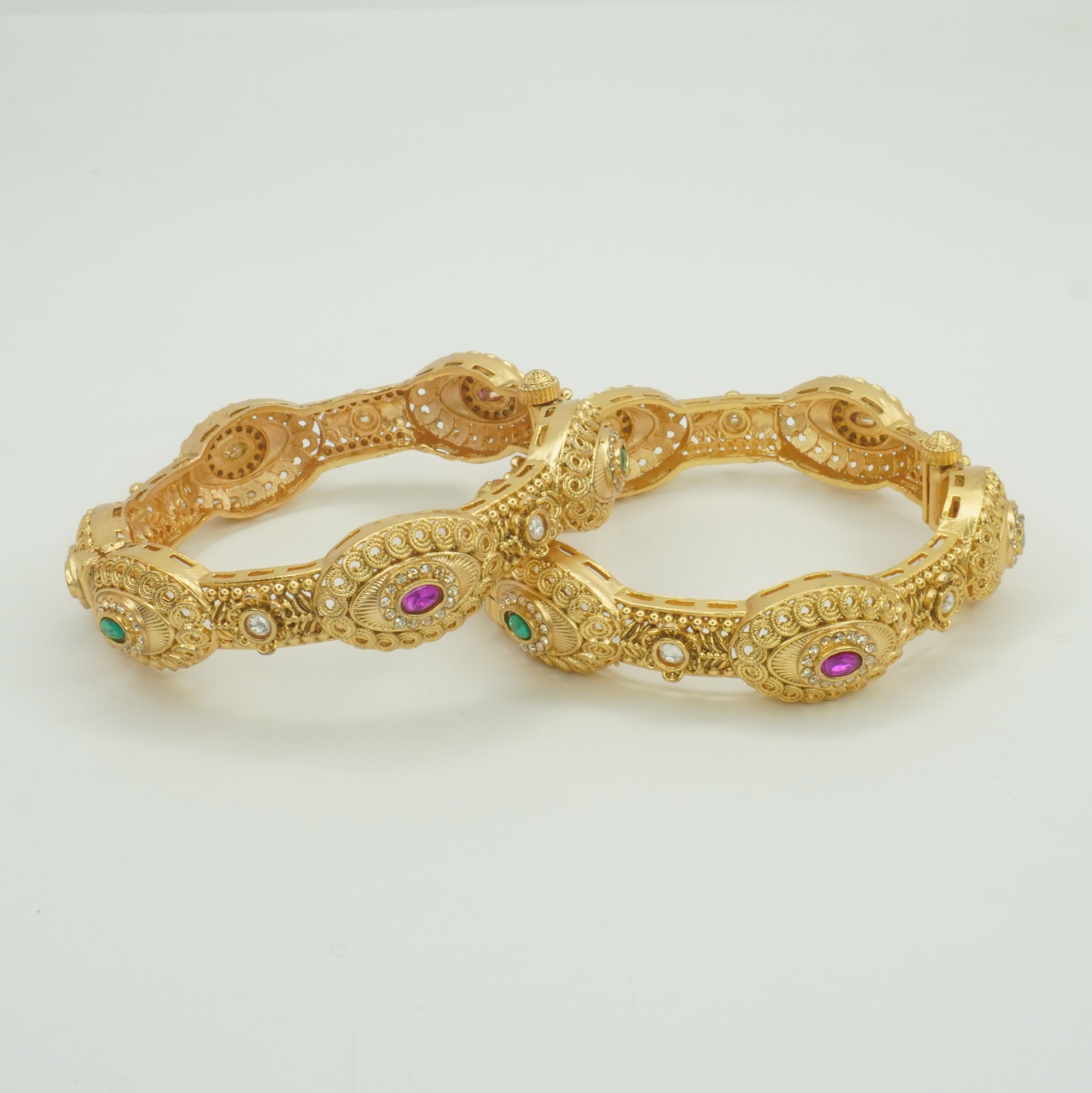 Designer Gold Plated Kundan AD Openable Kangan Pair for Women Traditional Bridal Wedding Bangles