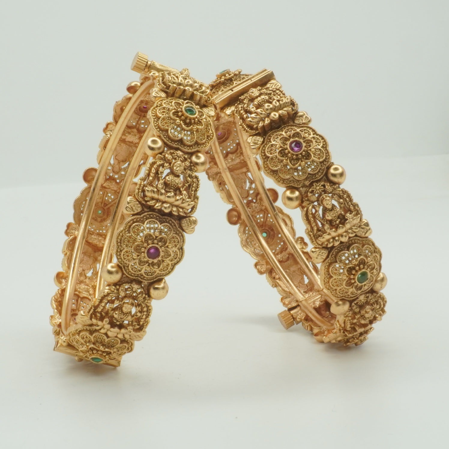Handcrafted Indian Temple Lakshmi Gold Plated Bangles Pair | Ethnic Bridal Jewelry Gift for Women