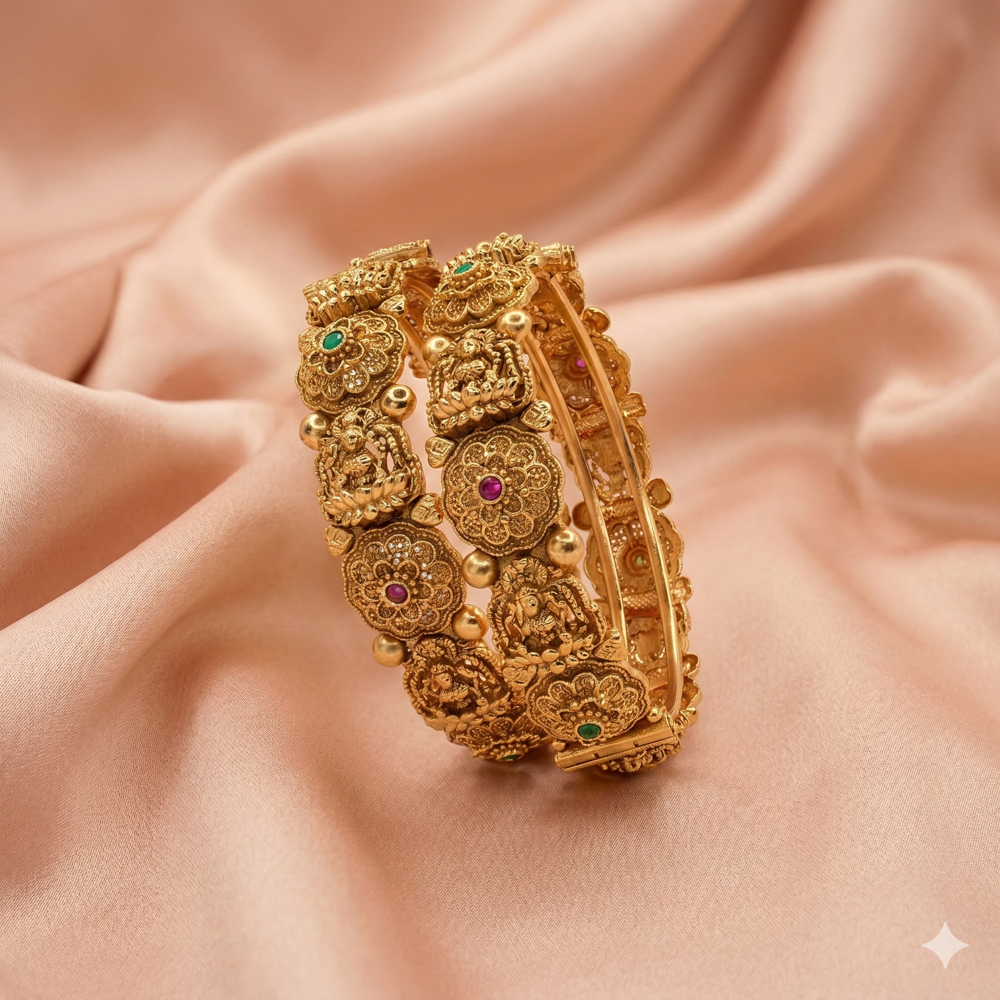 Handcrafted Indian Temple Lakshmi Gold Plated Bangles Pair | Ethnic Bridal Jewelry Gift for Women