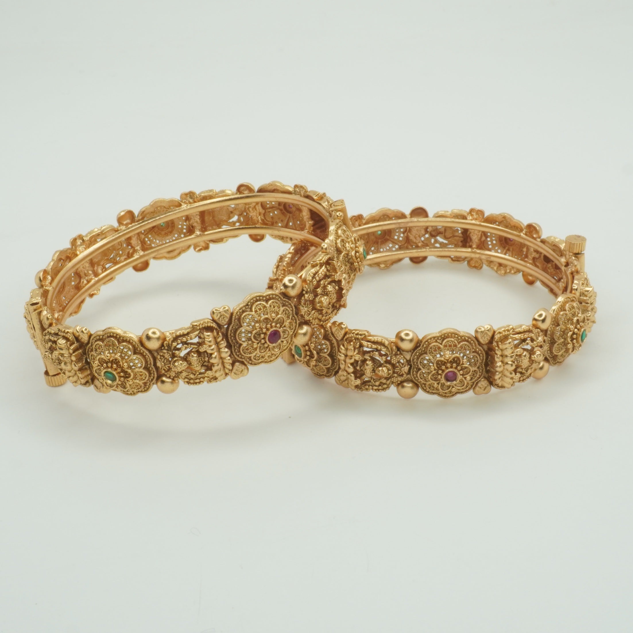 Handcrafted Indian Temple Lakshmi Gold Plated Bangles Pair | Ethnic Bridal Jewelry Gift for Women