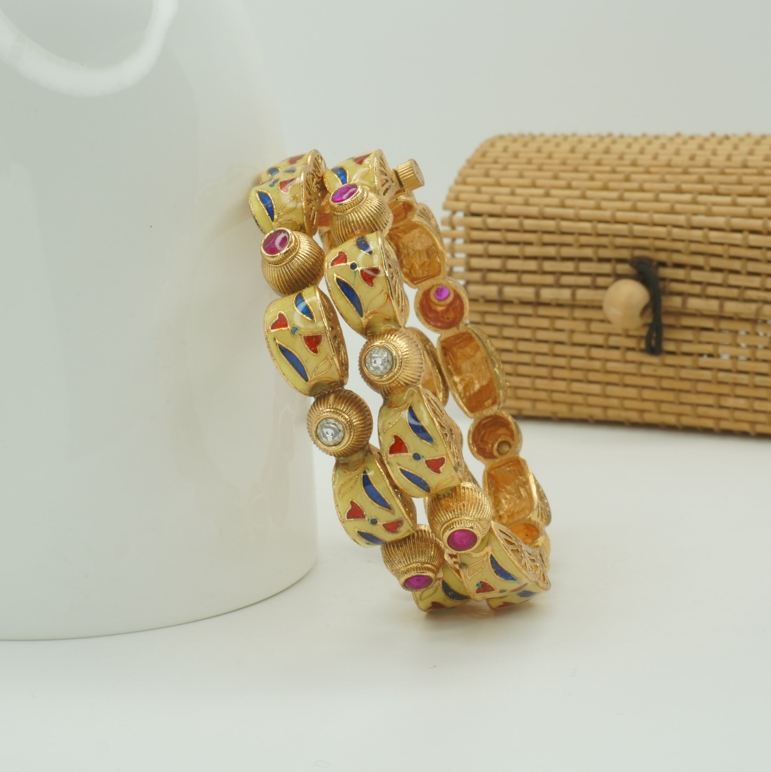 Traditional Gold Tone Meenakari Kangan Bangles for Women – Designer Wedding Party Wear Bangles Pair
