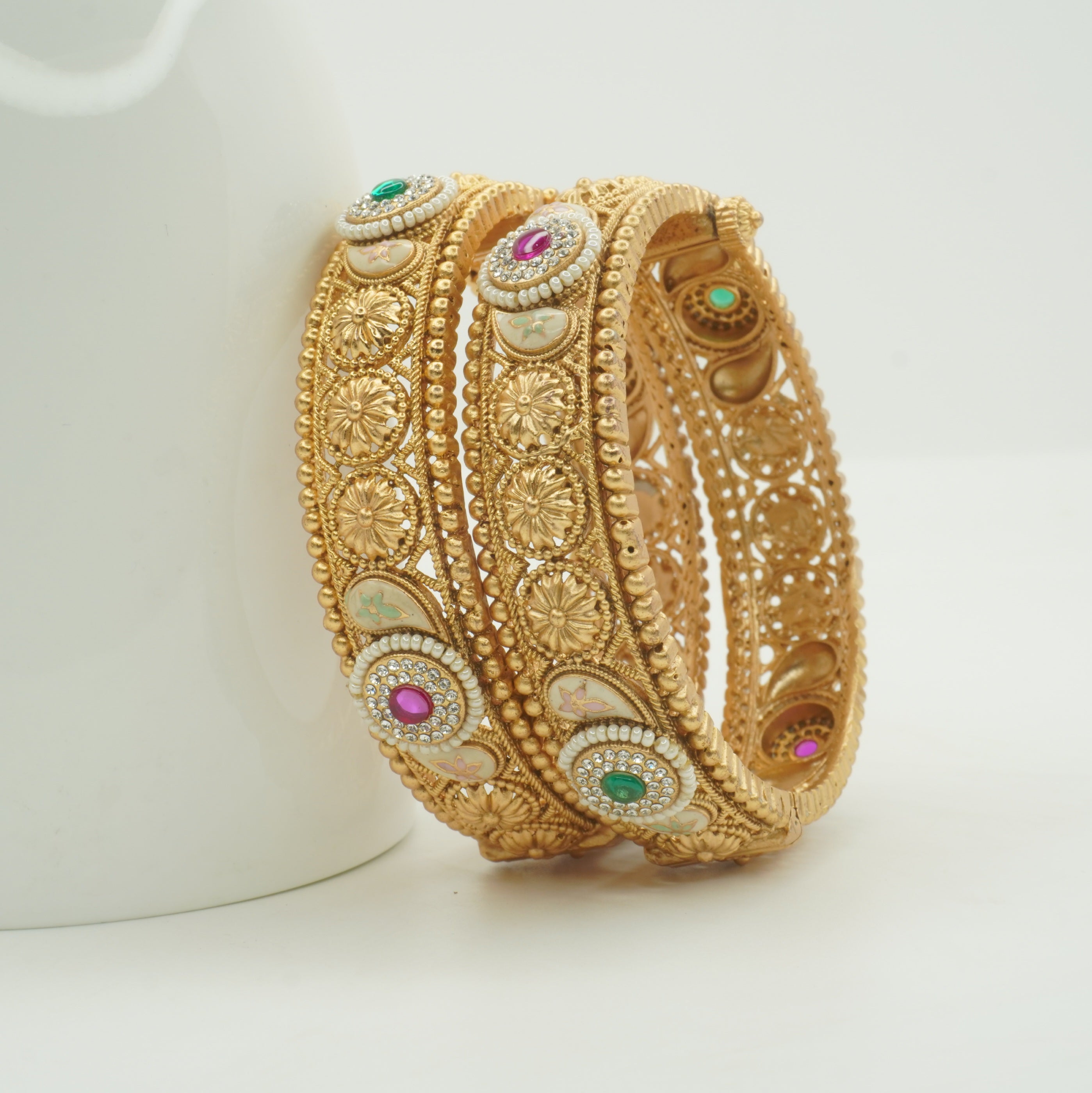Traditional Gold Plated Meenakari Kangan Bangles Pair for Women – Bridal Wedding Jewelry