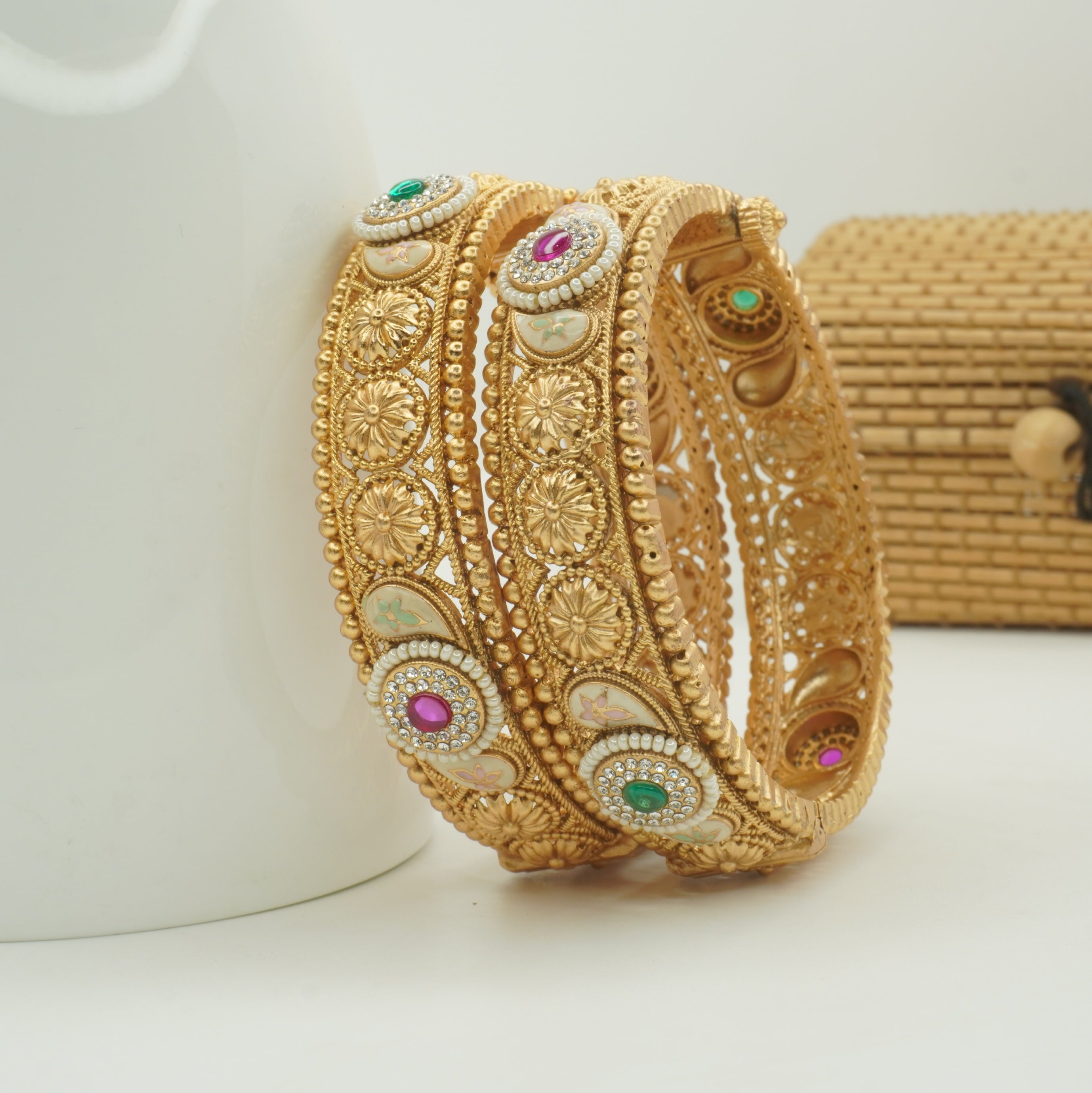 Traditional Gold Plated Meenakari Kangan Bangles Pair for Women – Bridal Wedding Jewelry