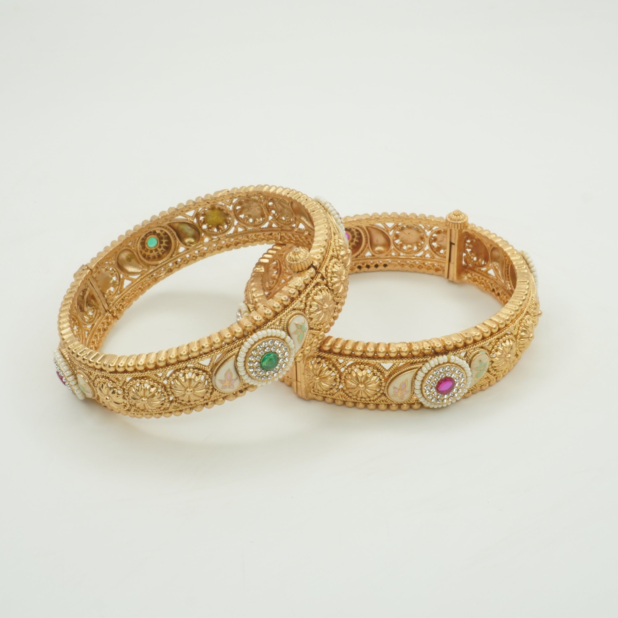Traditional Gold Plated Meenakari Kangan Bangles Pair for Women – Bridal Wedding Jewelry