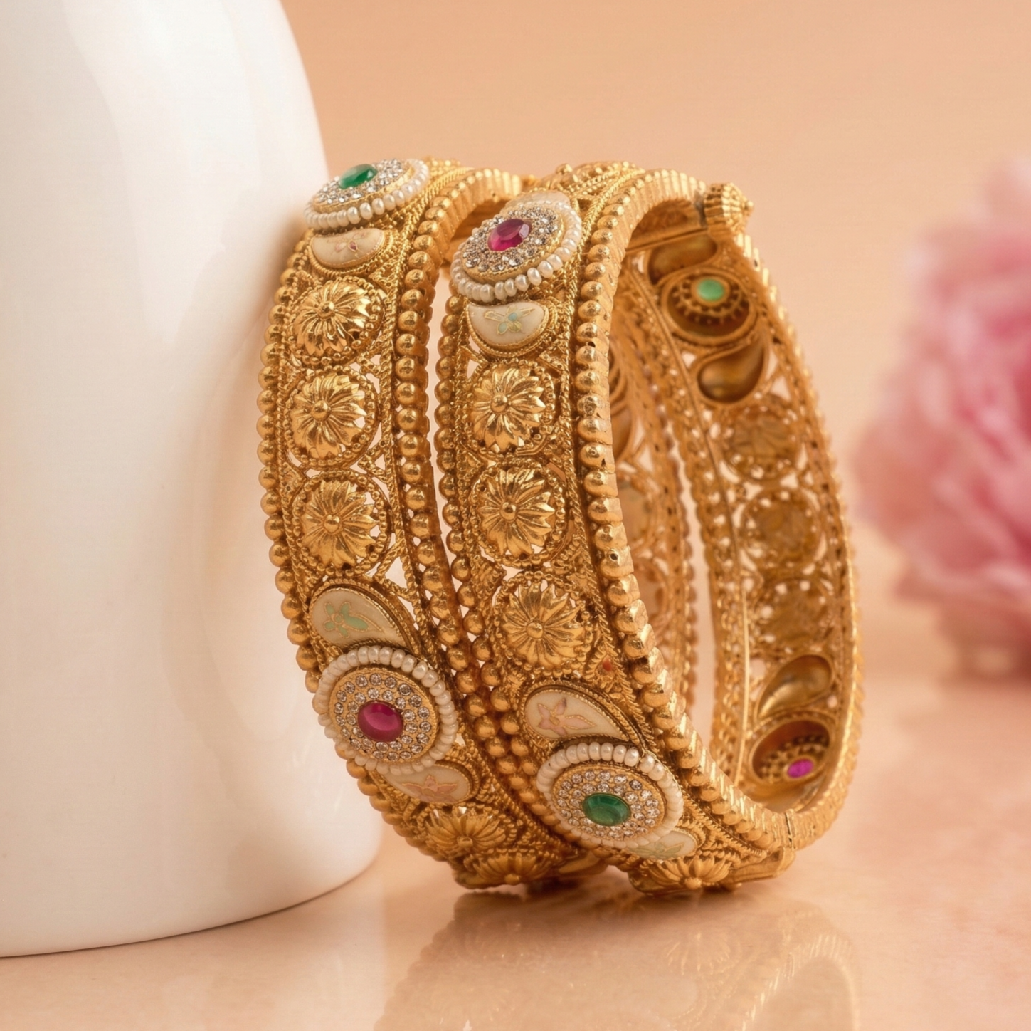 Traditional Gold Plated Meenakari Kangan Bangles Pair for Women – Bridal Wedding Jewelry