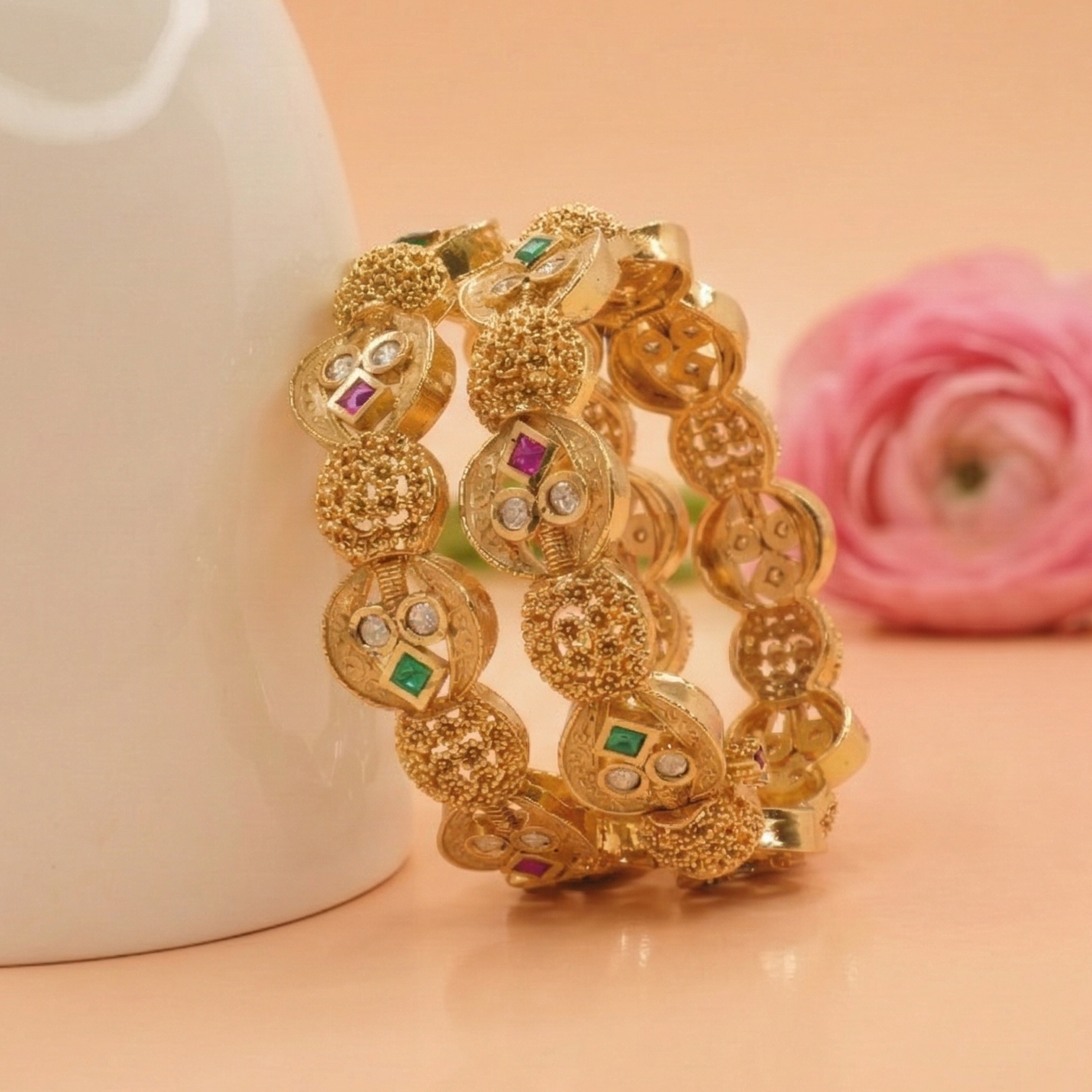 Trending Gold Plated Designer Bangles – Multicolor Stone Traditional Kangan Pair for Women