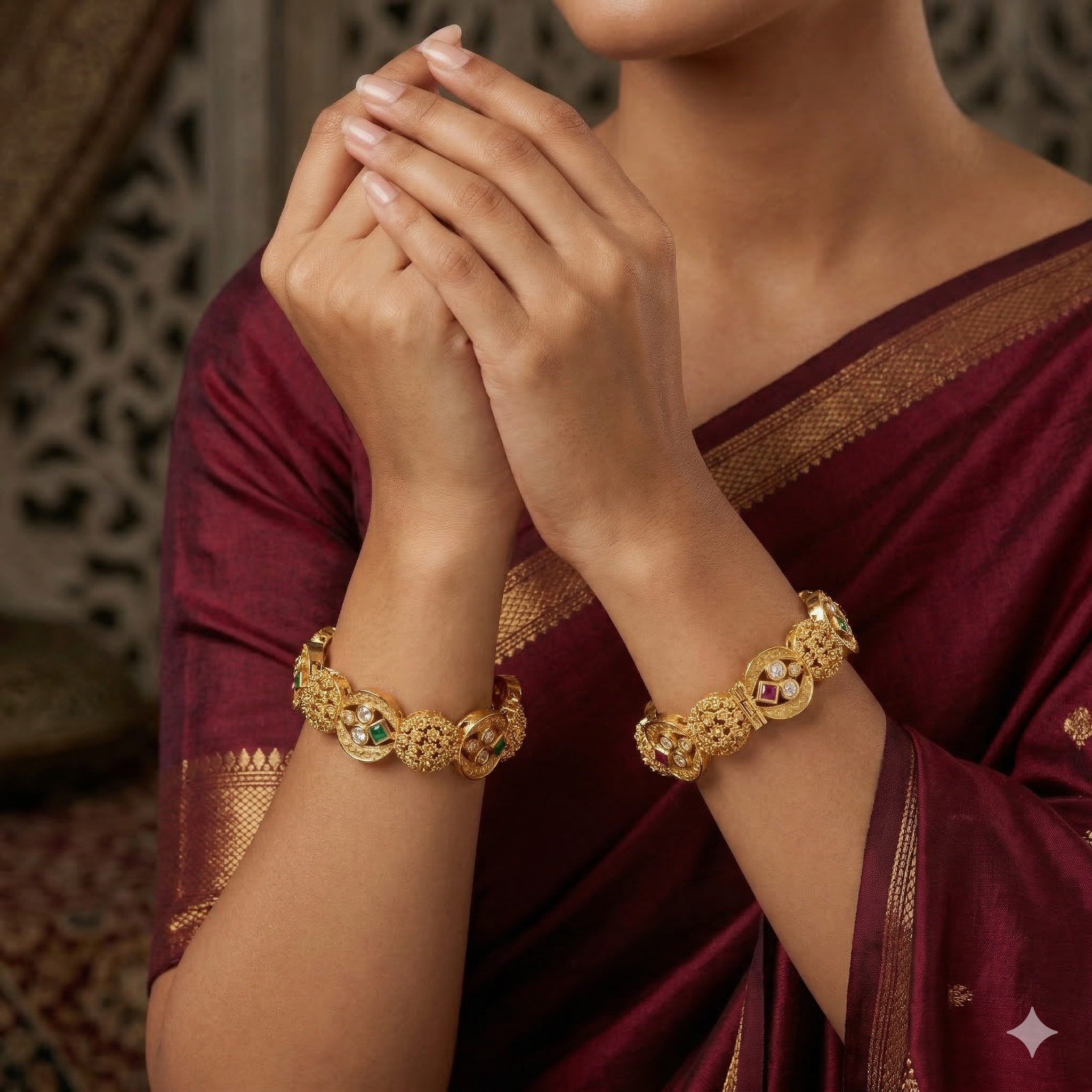 Trending Gold Plated Designer Bangles – Multicolor Stone Traditional Kangan Pair for Women