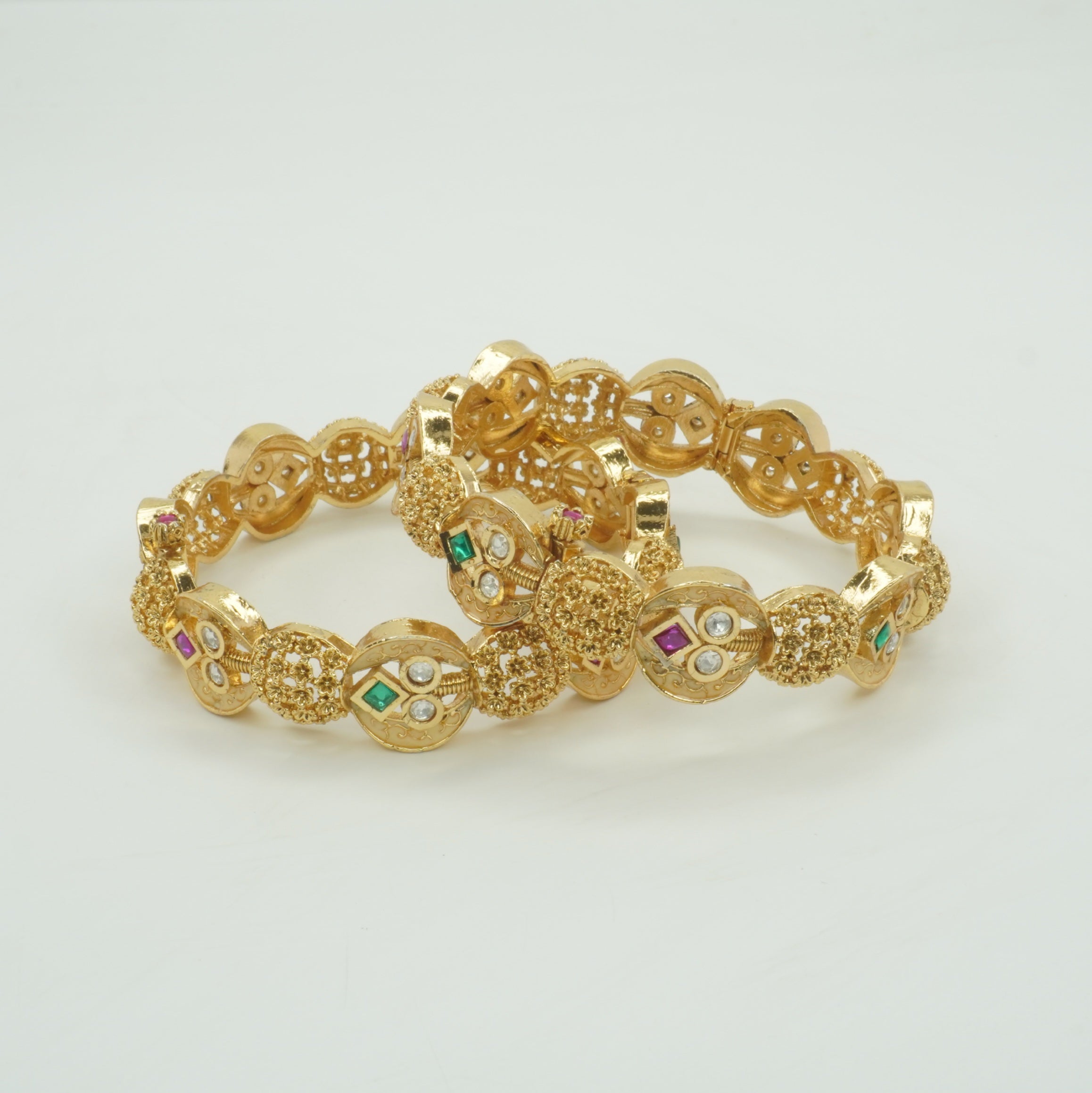 Trending Gold Plated Designer Bangles – Multicolor Stone Traditional Kangan Pair for Women