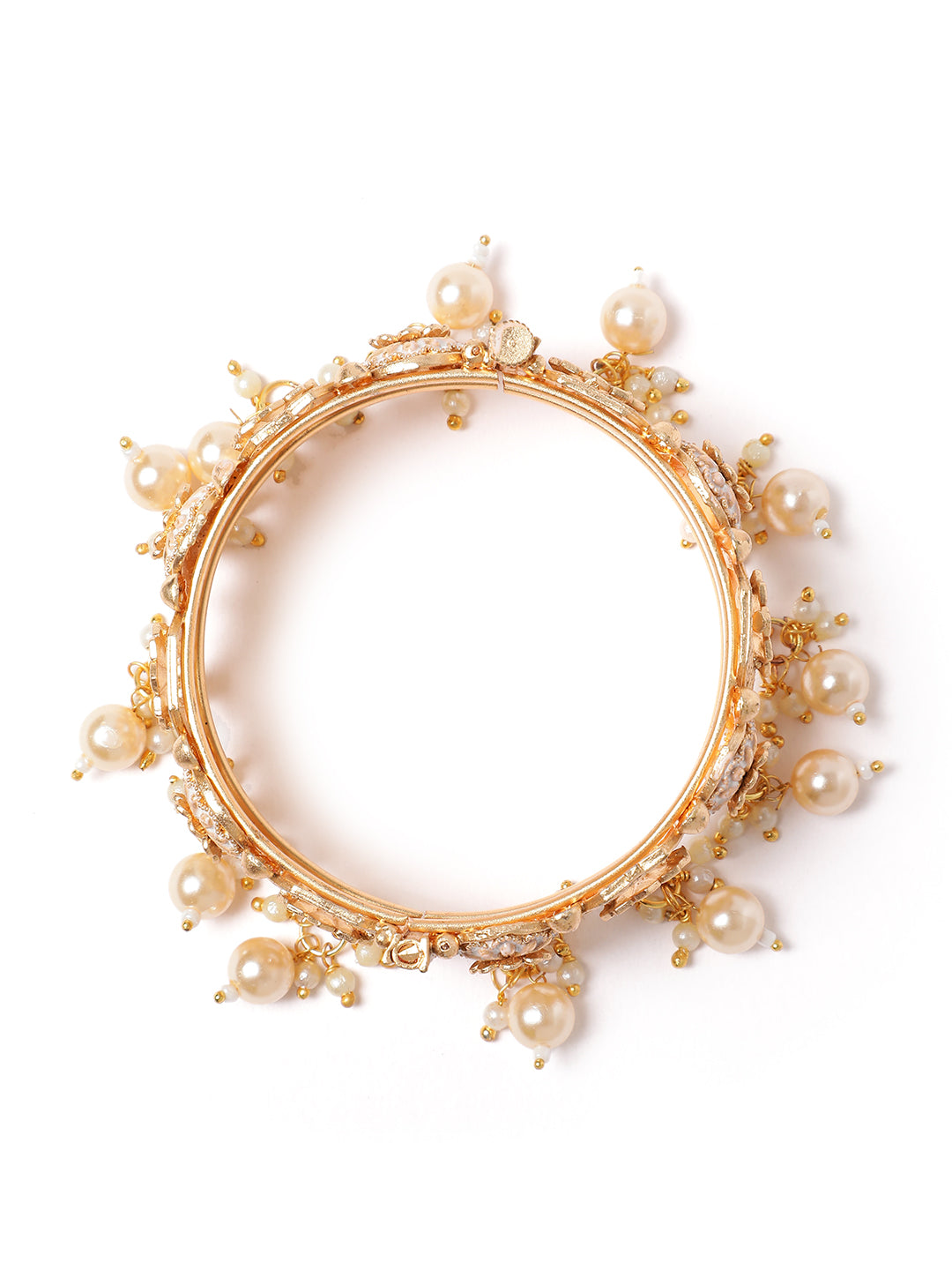 Designer Gold Plated Meenakari Floral Pearl Kangan Pair for Women Traditional Bridal Wedding Bangles