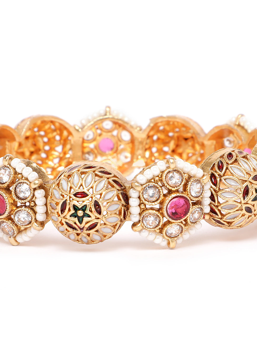 Premium Gold Plated Meenakari Jali Bangles Pair with Pink CZ Stones & Pearls for Women Wedding Ethnic Wear