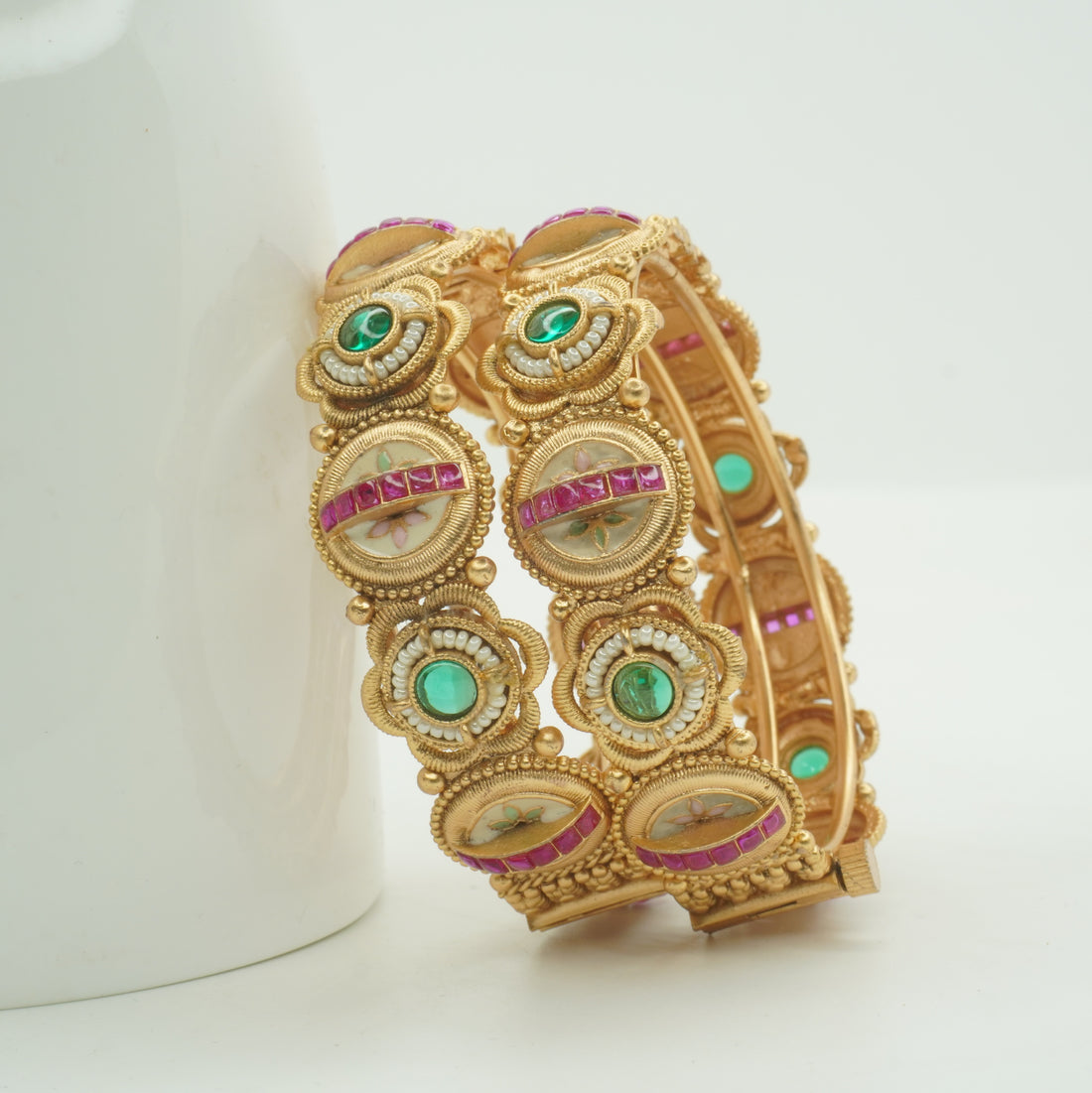 Latest Gold Plated Floral Kangan for Women – Traditional Wedding Party Wear Bangles Pair
