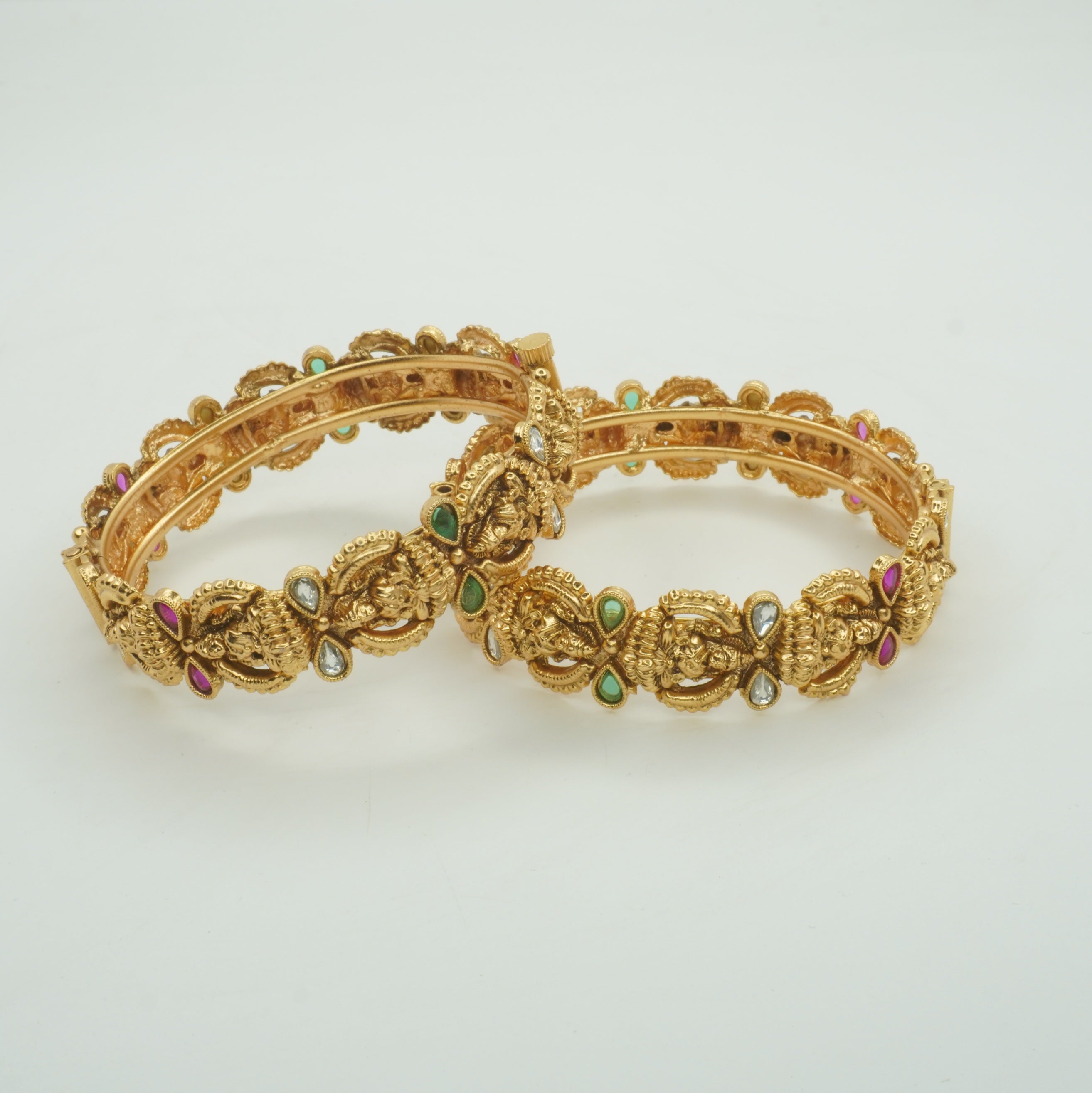 Traditional Lakshmi Temple Bridal Kangan Pair Gold Plated Wedding Bangles for Women