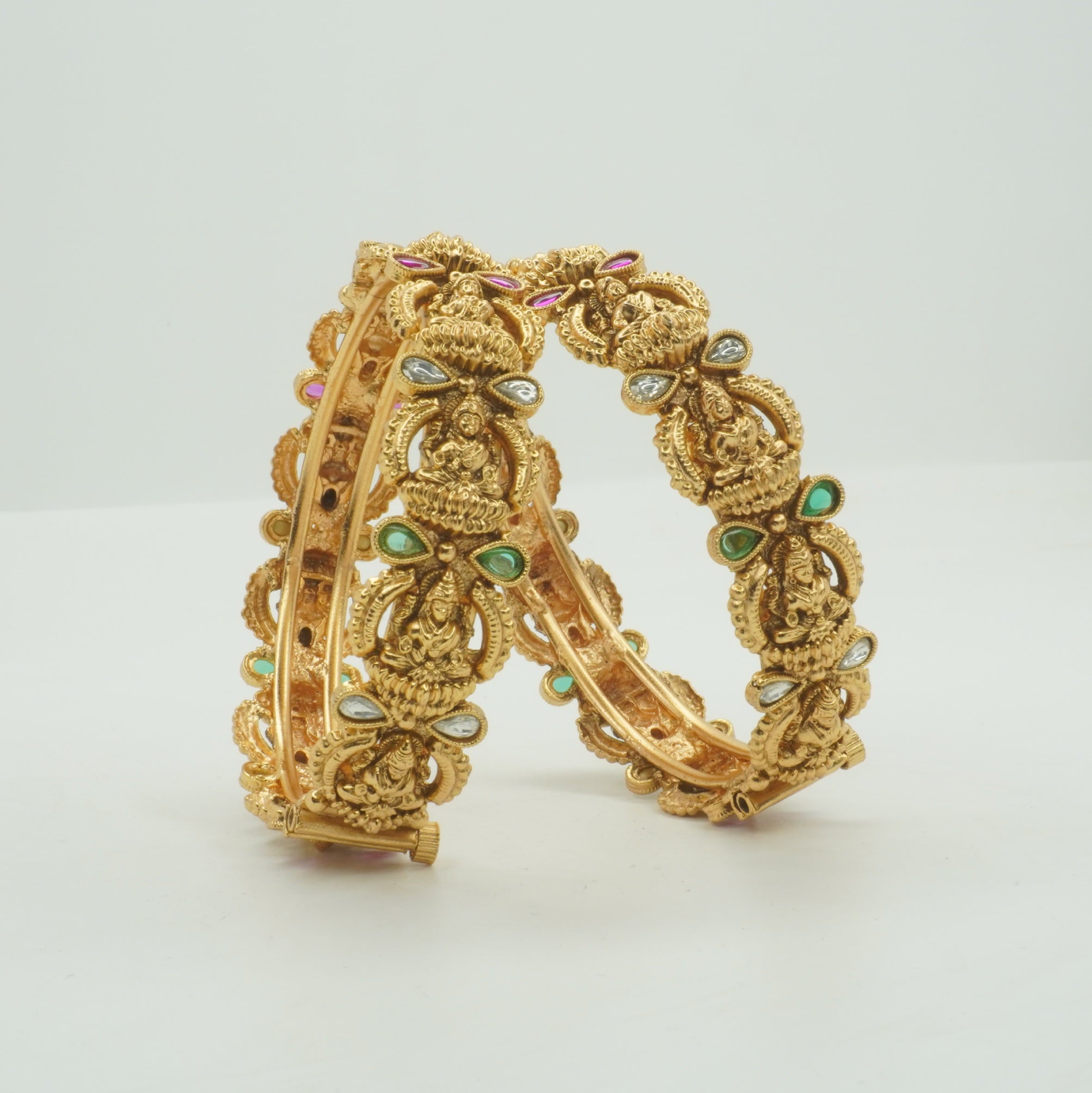 Traditional Lakshmi Temple Bridal Kangan Pair Gold Plated Wedding Bangles for Women