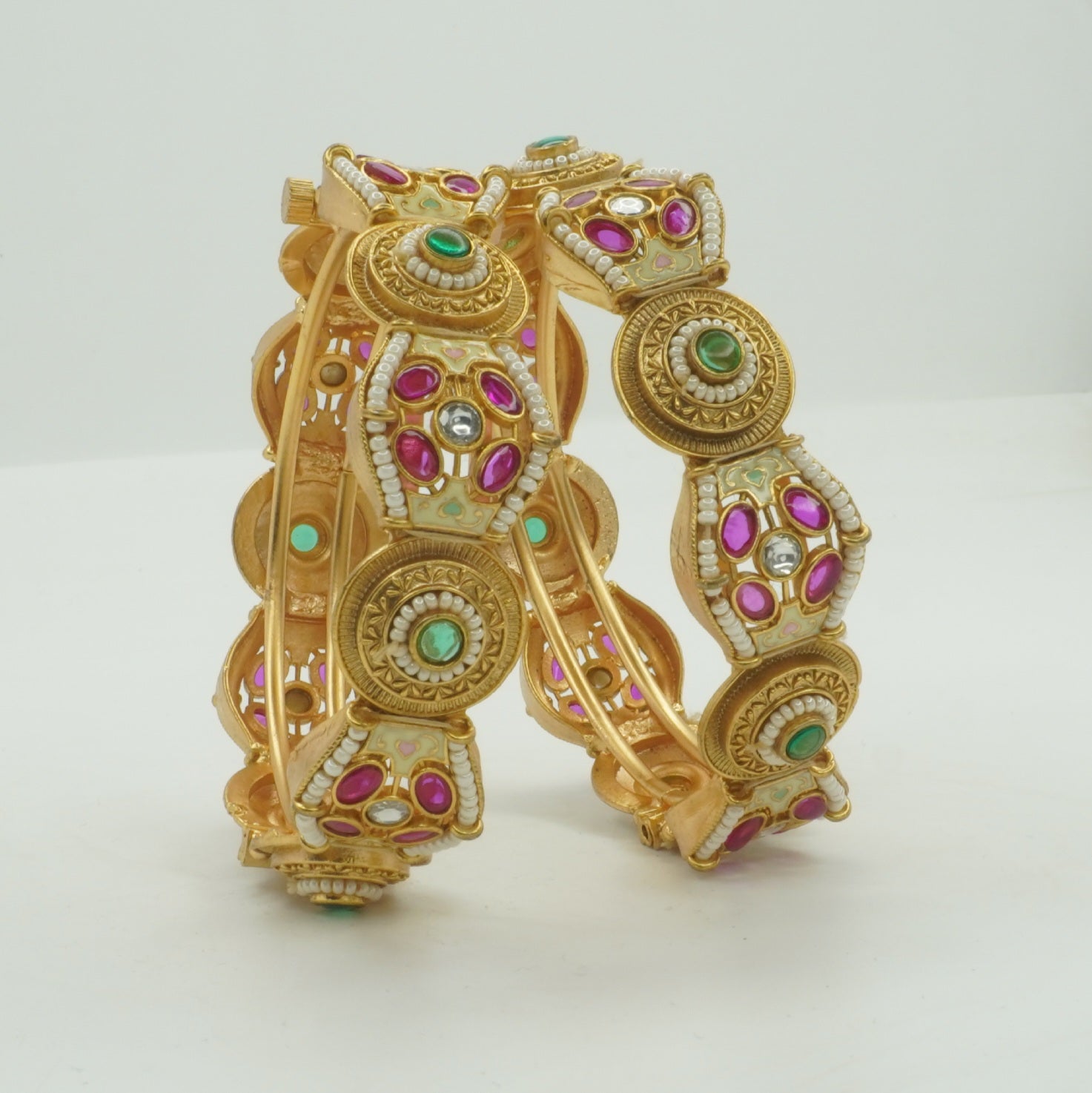 Bridal Gold Plated Kundan Meenakari Kangan Bangles Pair for Women – Indian Wedding Jewelry