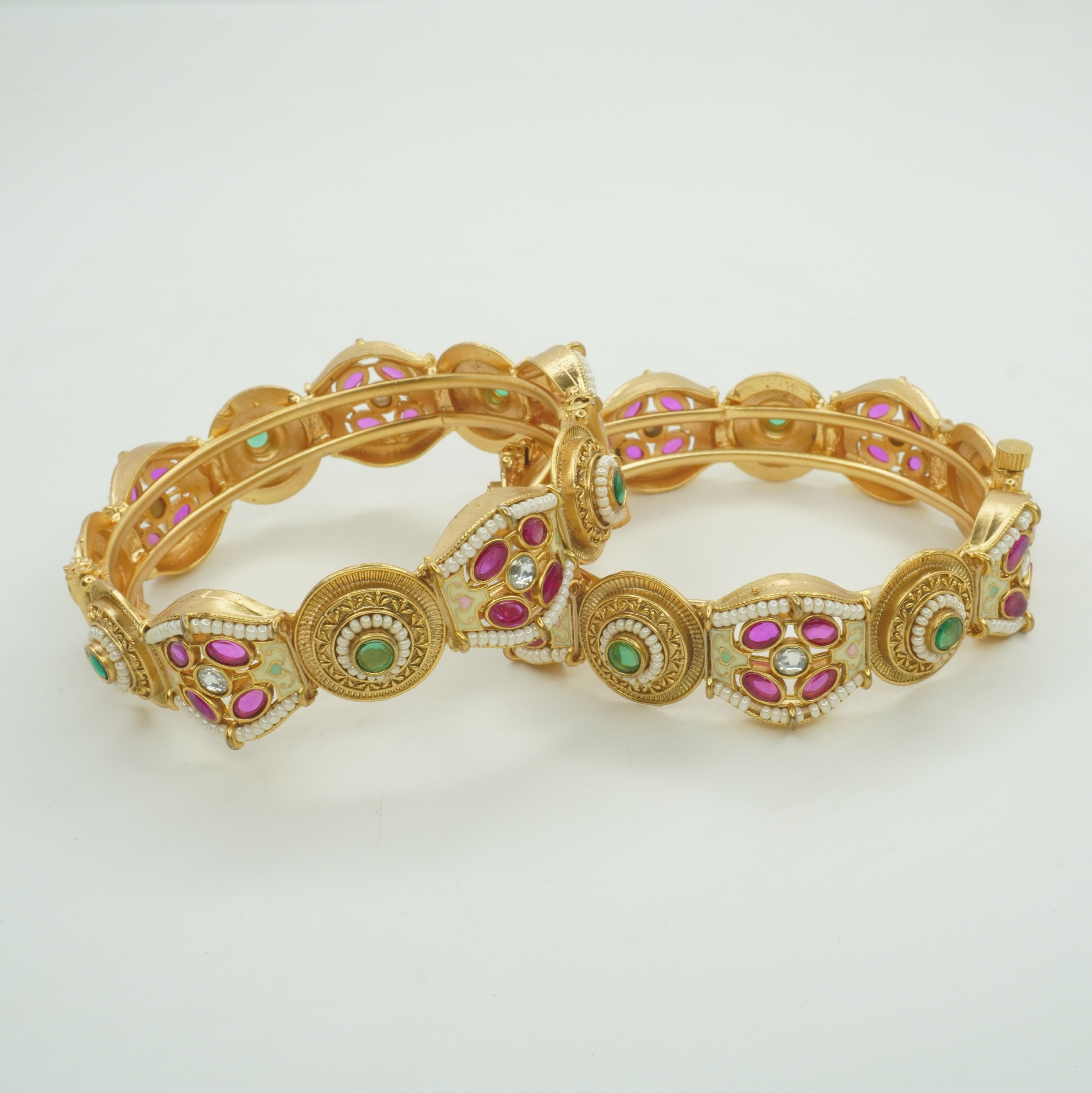 Bridal Gold Plated Kundan Meenakari Kangan Bangles Pair for Women – Indian Wedding Jewelry