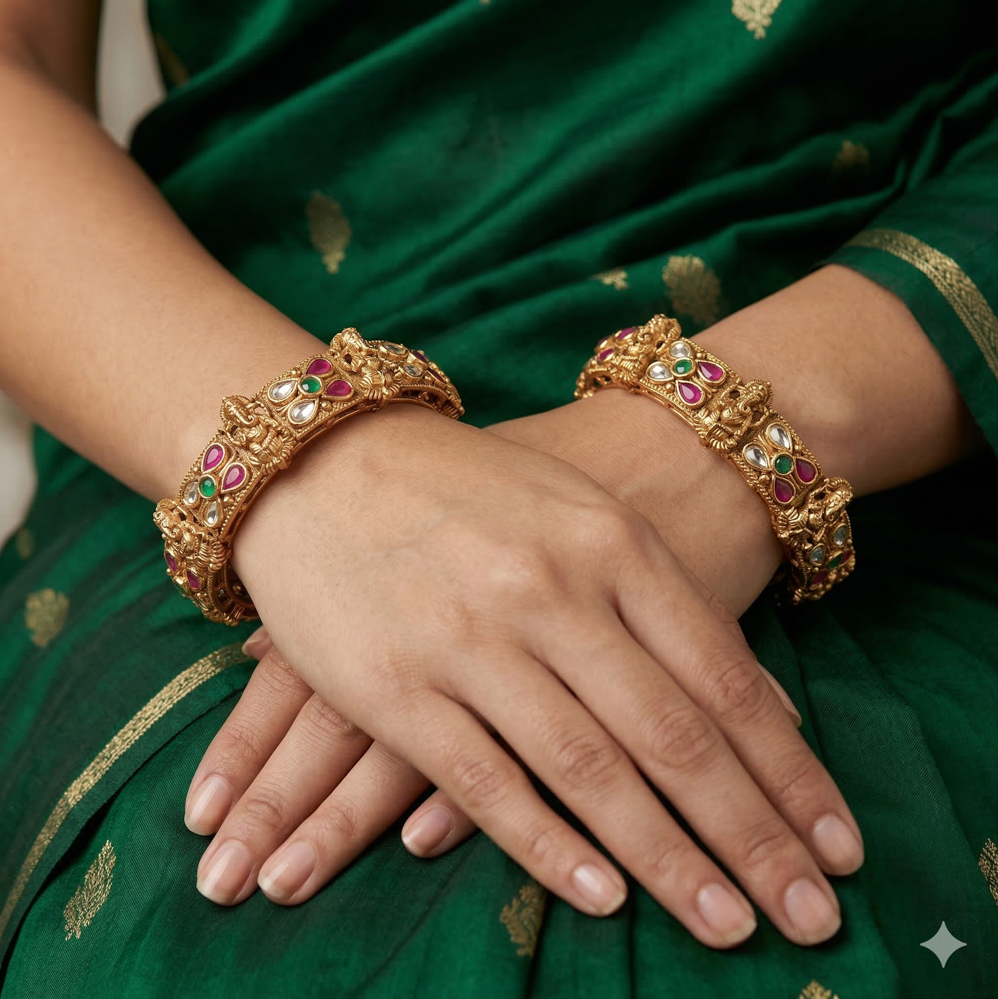 Bridal Temple Elephant Kundan Kangan Bangles Pair Gold Plated Traditional Wedding Jewellery