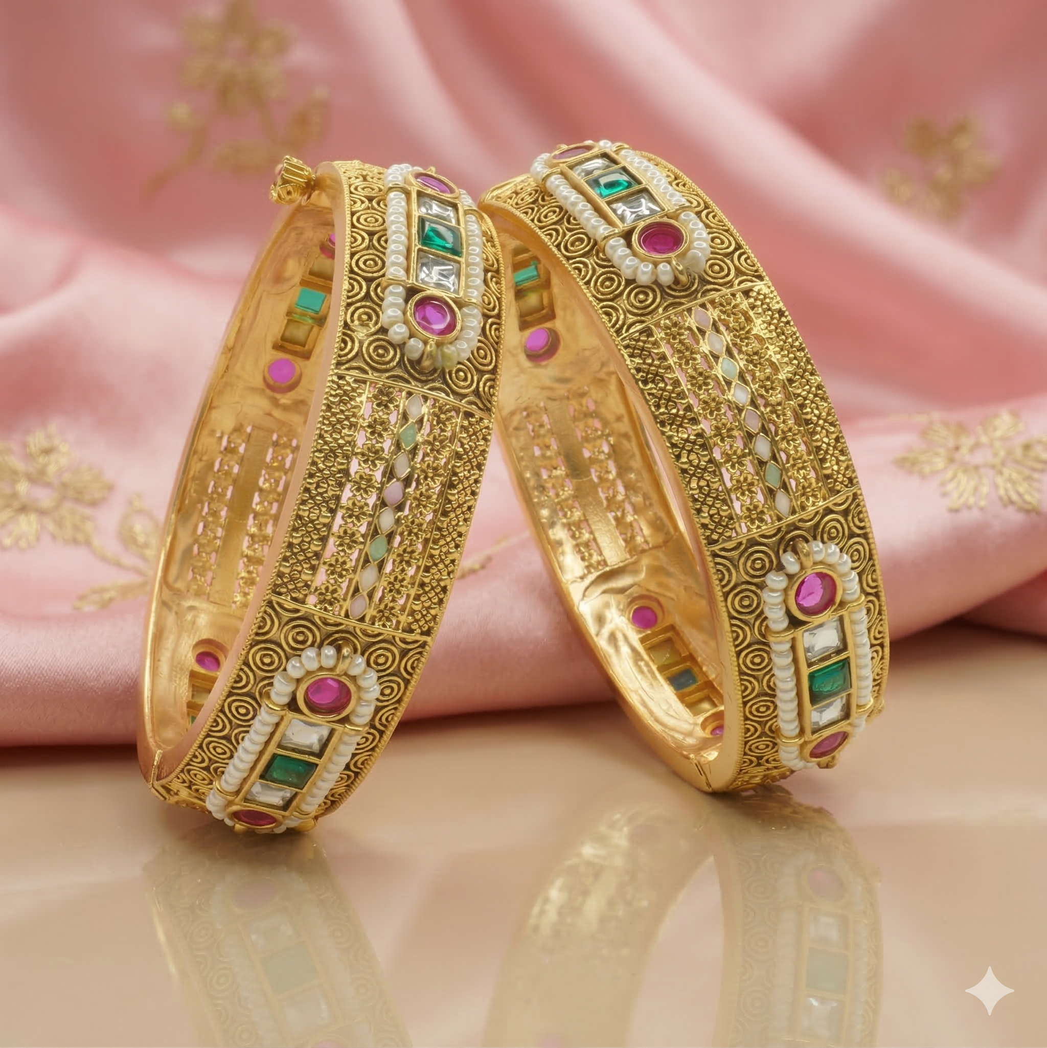 Luxury Gold Plated Kundan Pearl Bridal Bangles Pair – Traditional Indian Wedding Kangan for Women