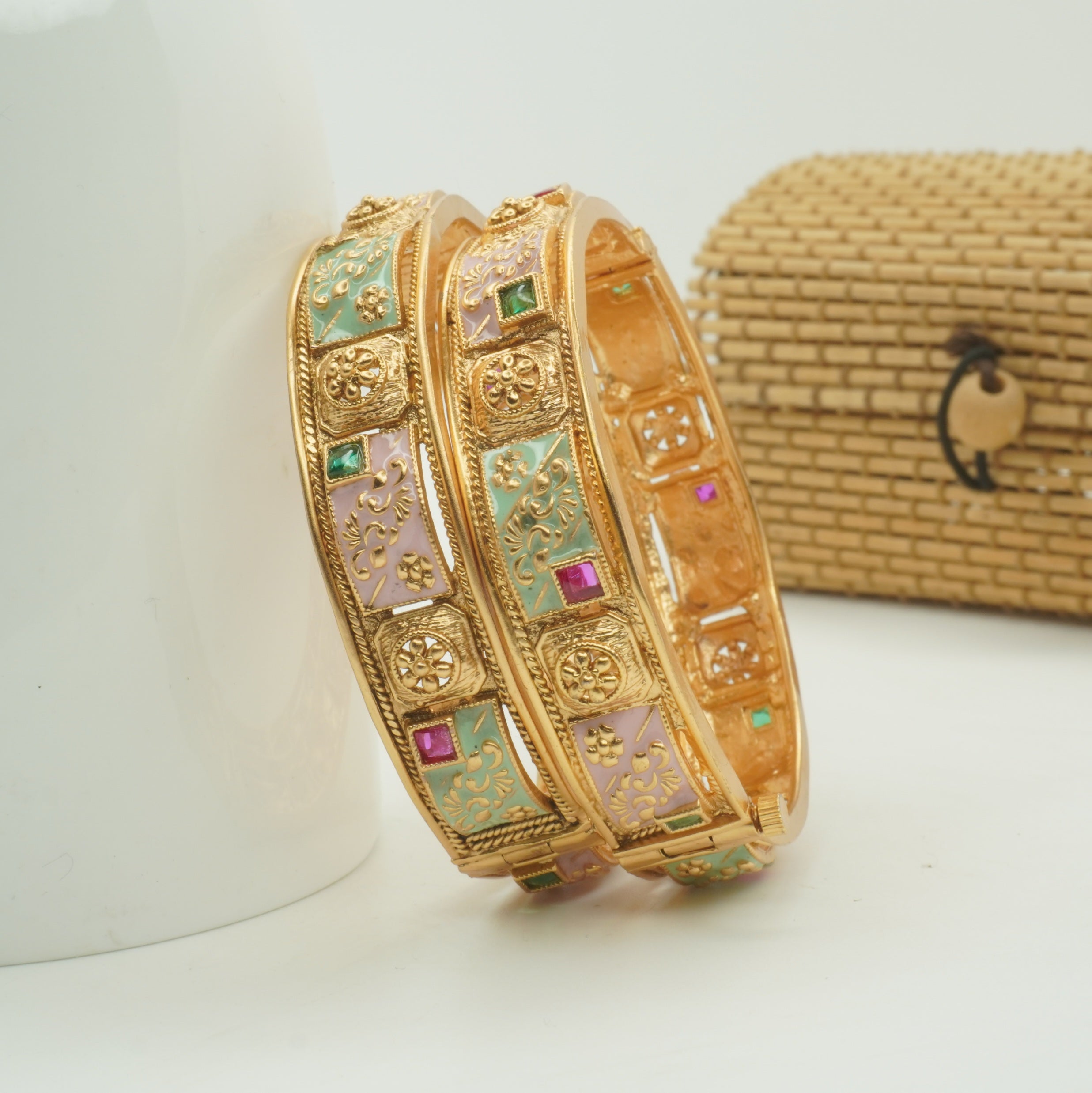 Trending Luxury Gold Plated Meenakari Bangles Pair for Bridal & Festive Look