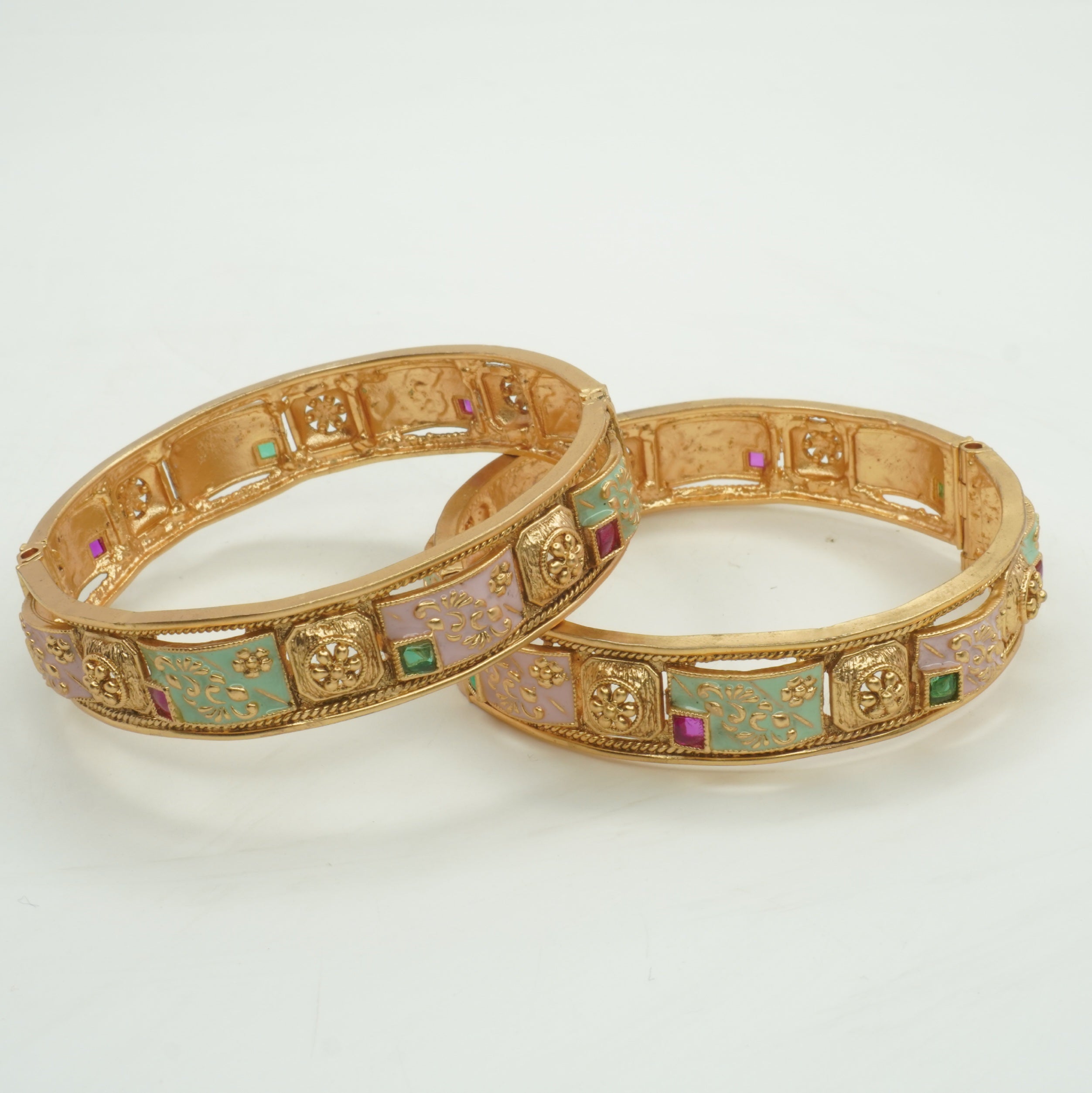 Trending Luxury Gold Plated Meenakari Bangles Pair for Bridal & Festive Look