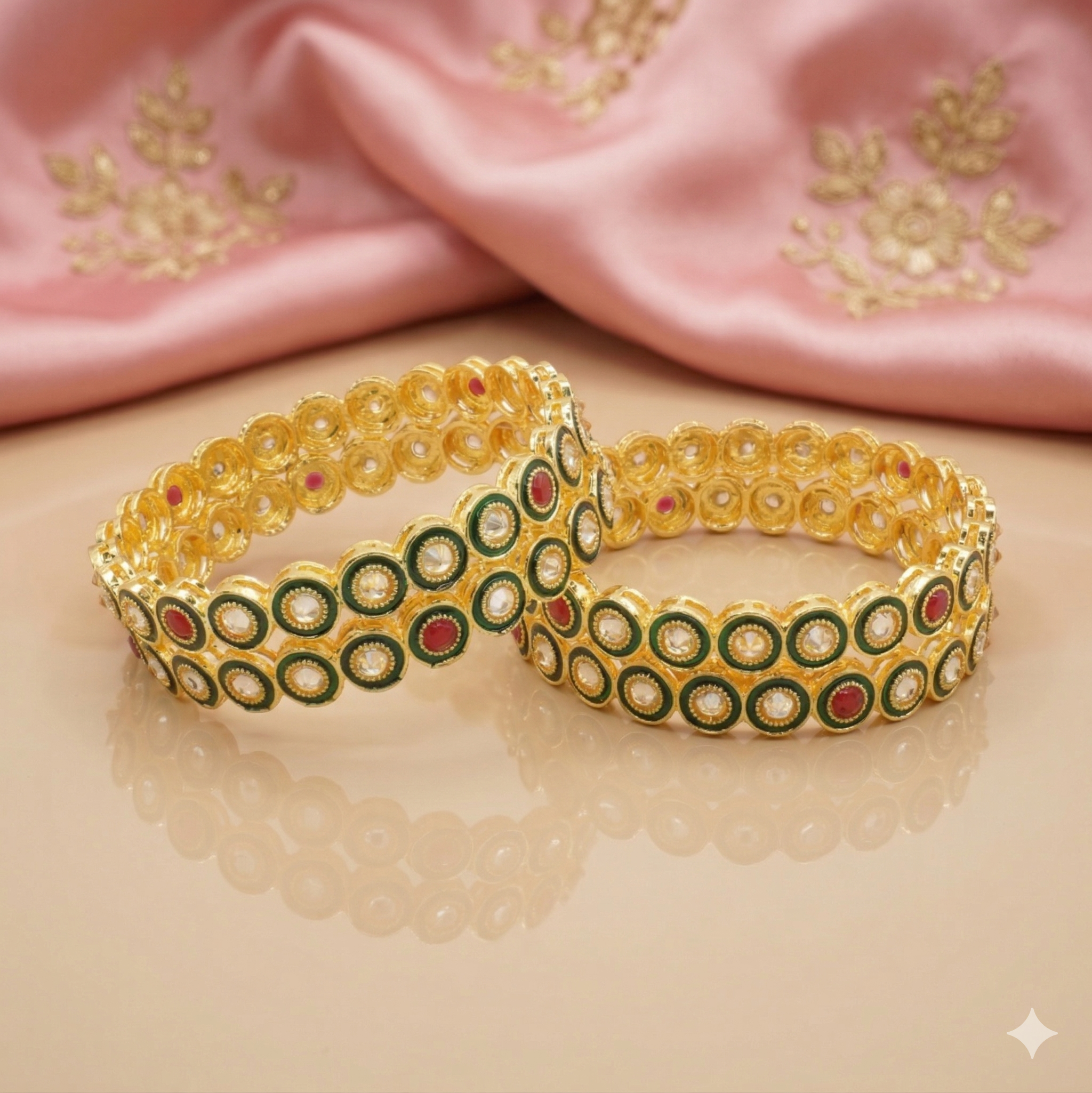Latest Gold Plated Green Meenakari Kangan Bangles Set for Women Wedding Party Wear