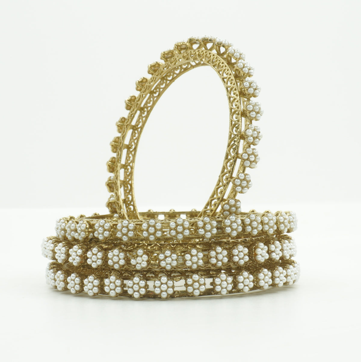 Mehndi-Plated Floral AD Stone Bangles Set of 4 – Filigree Jali Work Traditional Wedding Wear