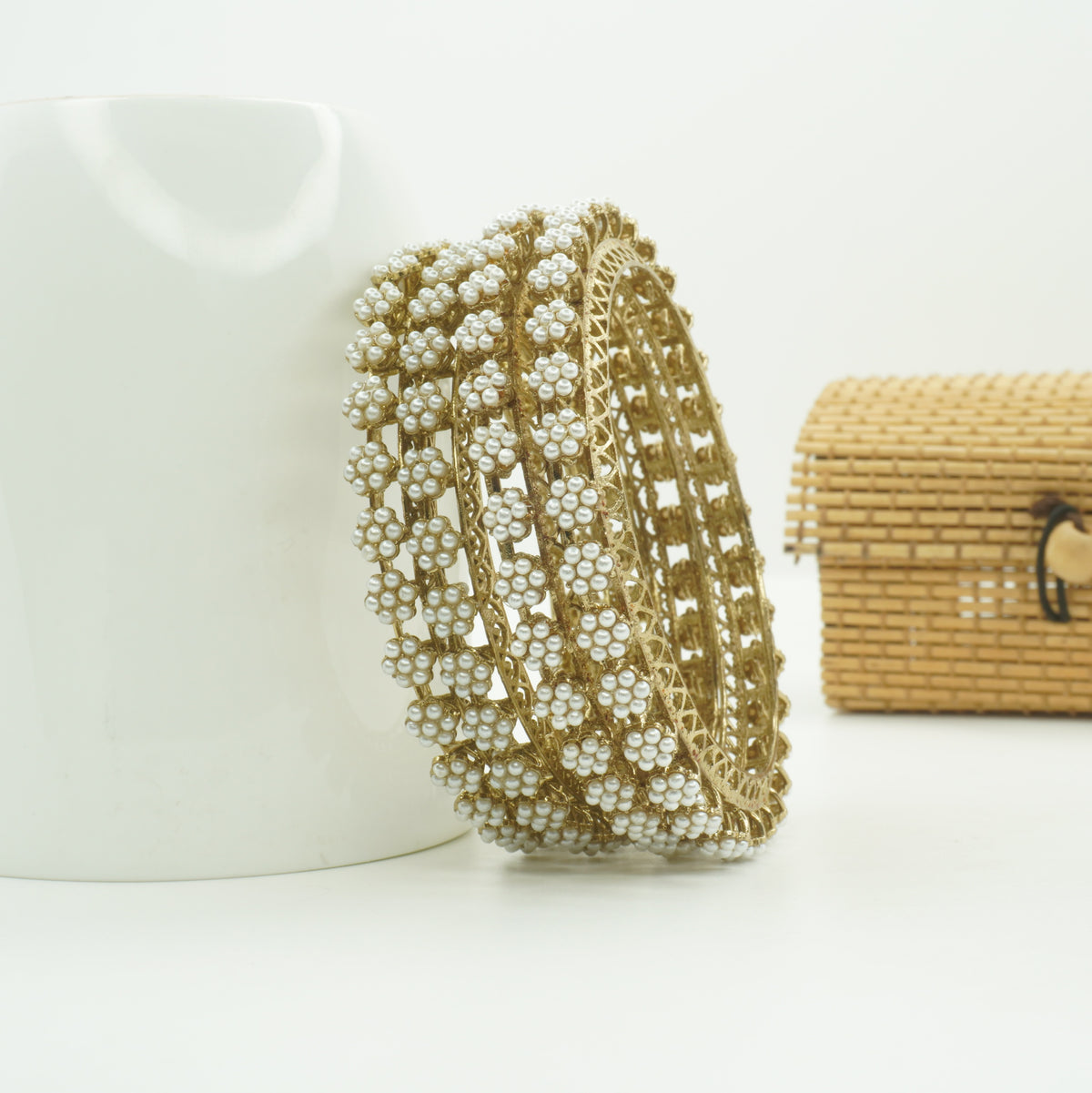 Mehndi-Plated Floral AD Stone Bangles Set of 4 – Filigree Jali Work Traditional Wedding Wear