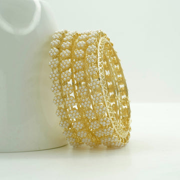 Gold-Plated Floral AD Stone Bangles Set of 4 – Filigree Jali Work Traditional Wedding Wear