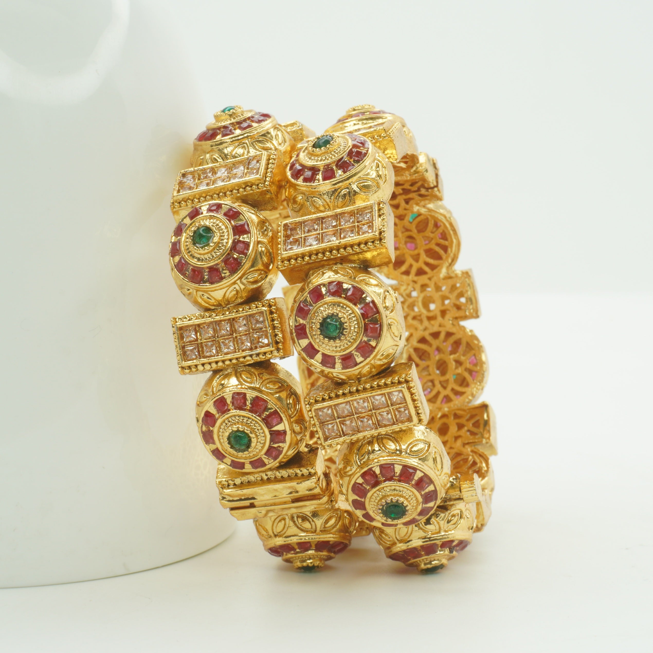 Latest Gold Plated Ruby Green Stone Bridal Kangan Bangles for Women Traditional Ethnic Jewellery