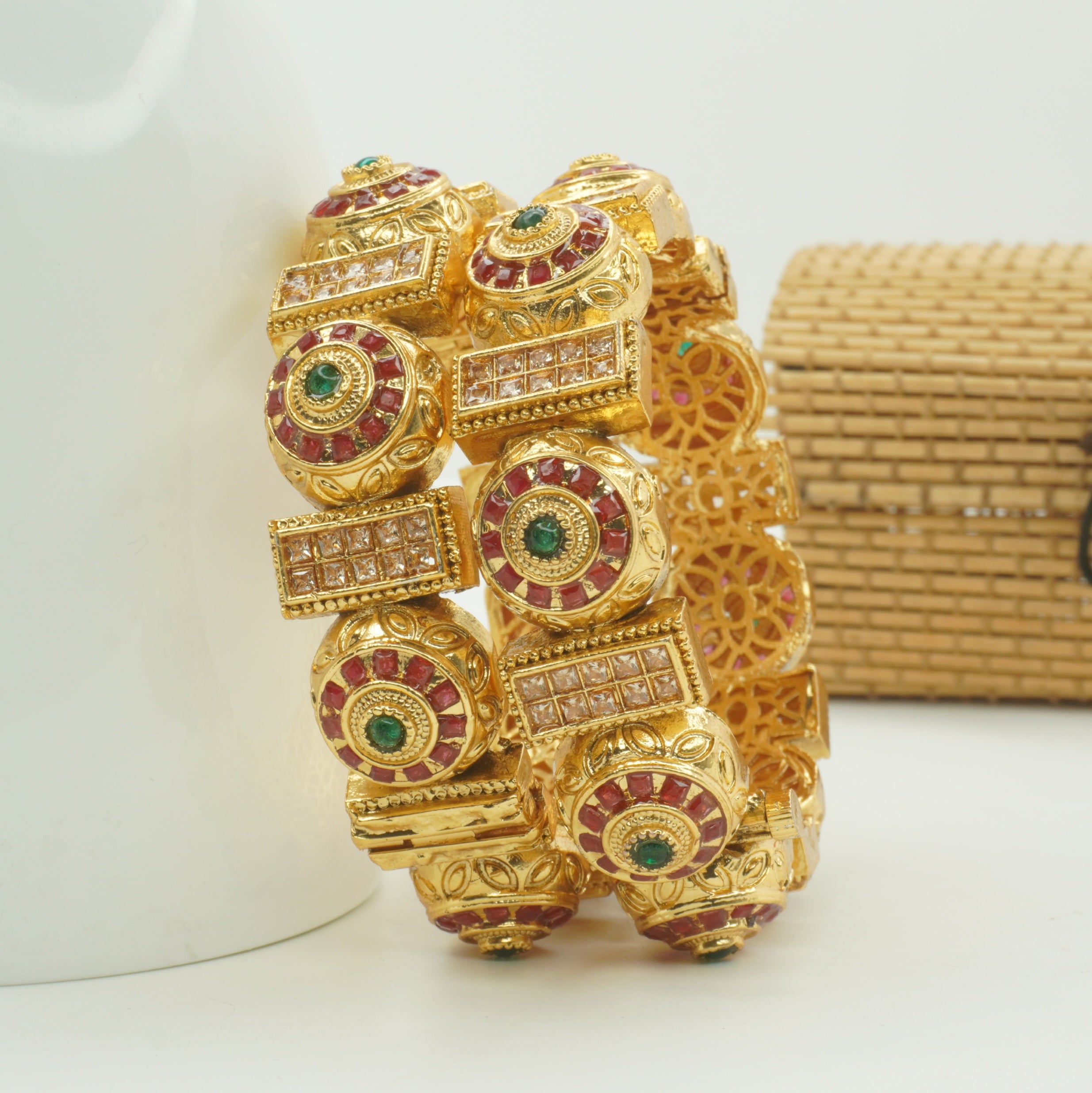 Latest Gold Plated Ruby Green Stone Bridal Kangan Bangles for Women Traditional Ethnic Jewellery