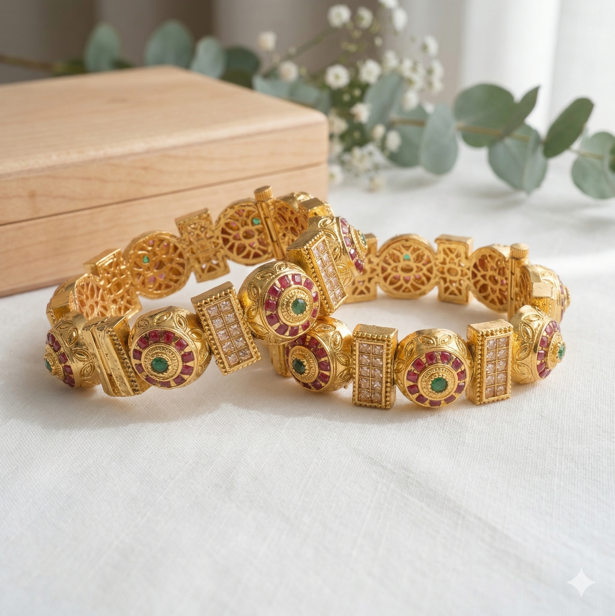 Latest Gold Plated Ruby Green Stone Bridal Kangan Bangles for Women Traditional Ethnic Jewellery