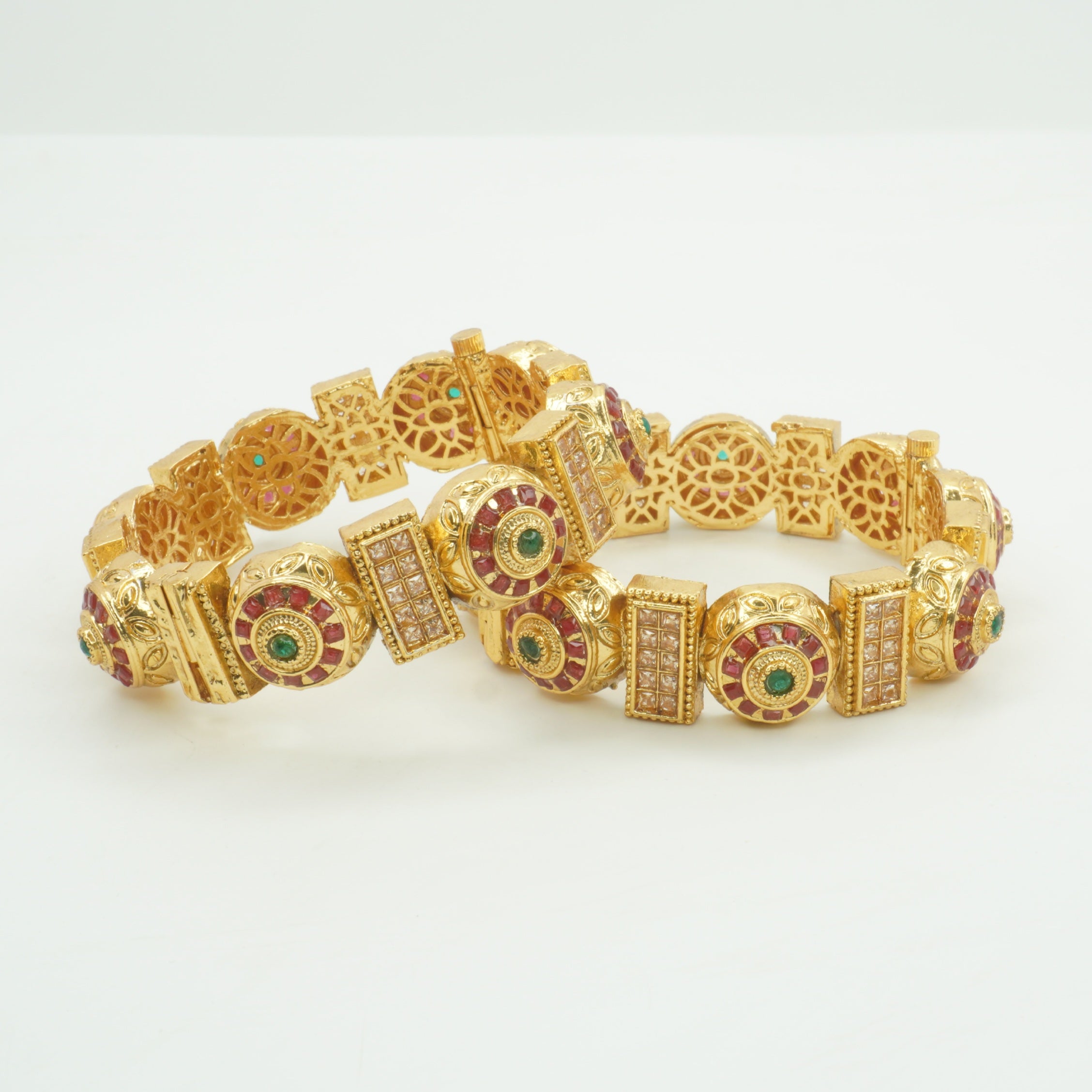 Latest Gold Plated Ruby Green Stone Bridal Kangan Bangles for Women Traditional Ethnic Jewellery