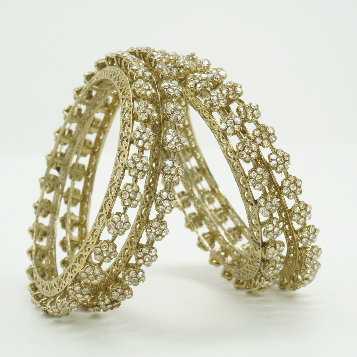 Mehndi-Plated Floral AD Stone Bangles Set of 4 – Filigree Jali Work Traditional Wedding Wear