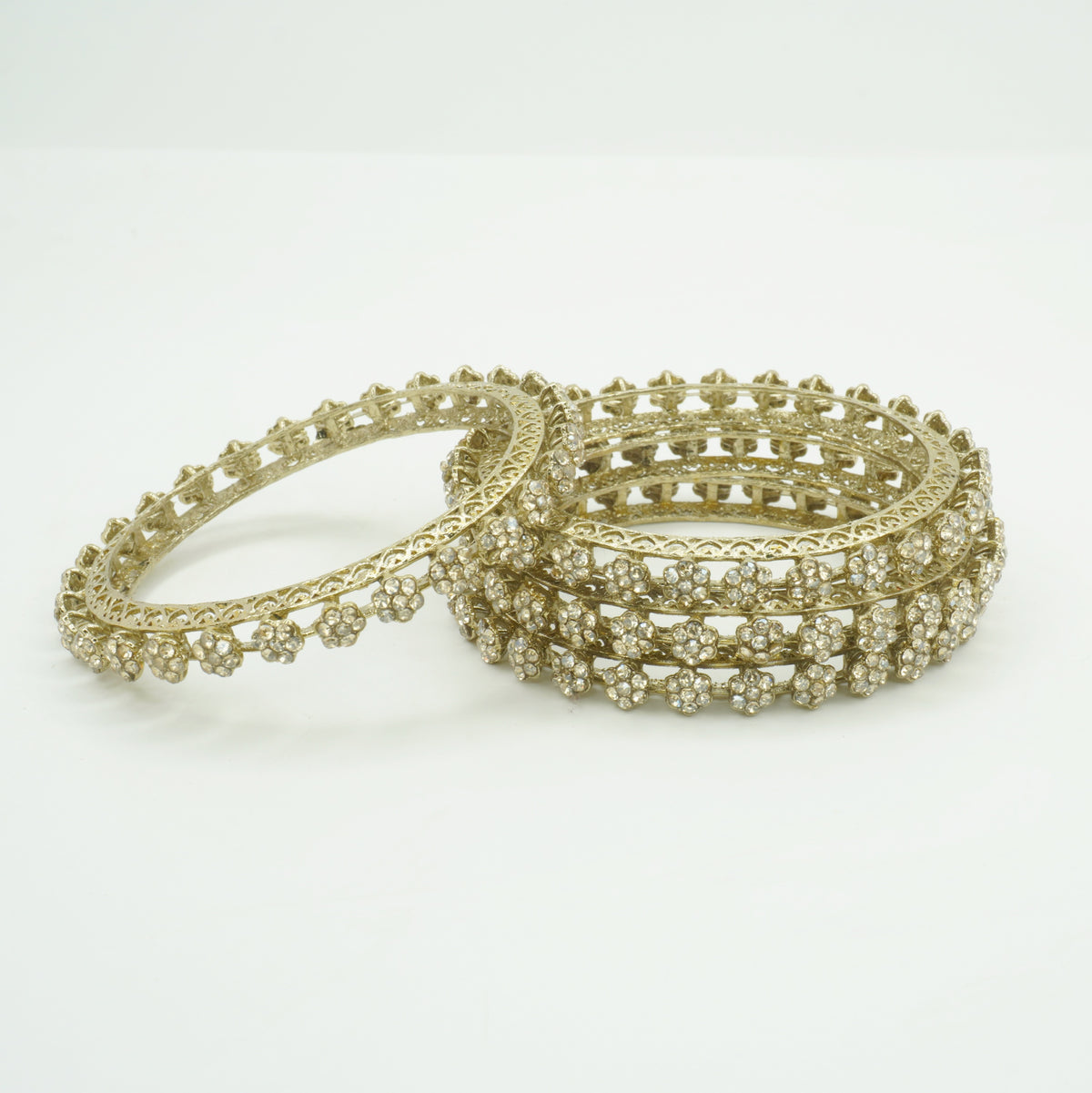 Mehndi-Plated Floral AD Stone Bangles Set of 4 – Filigree Jali Work Traditional Wedding Wear